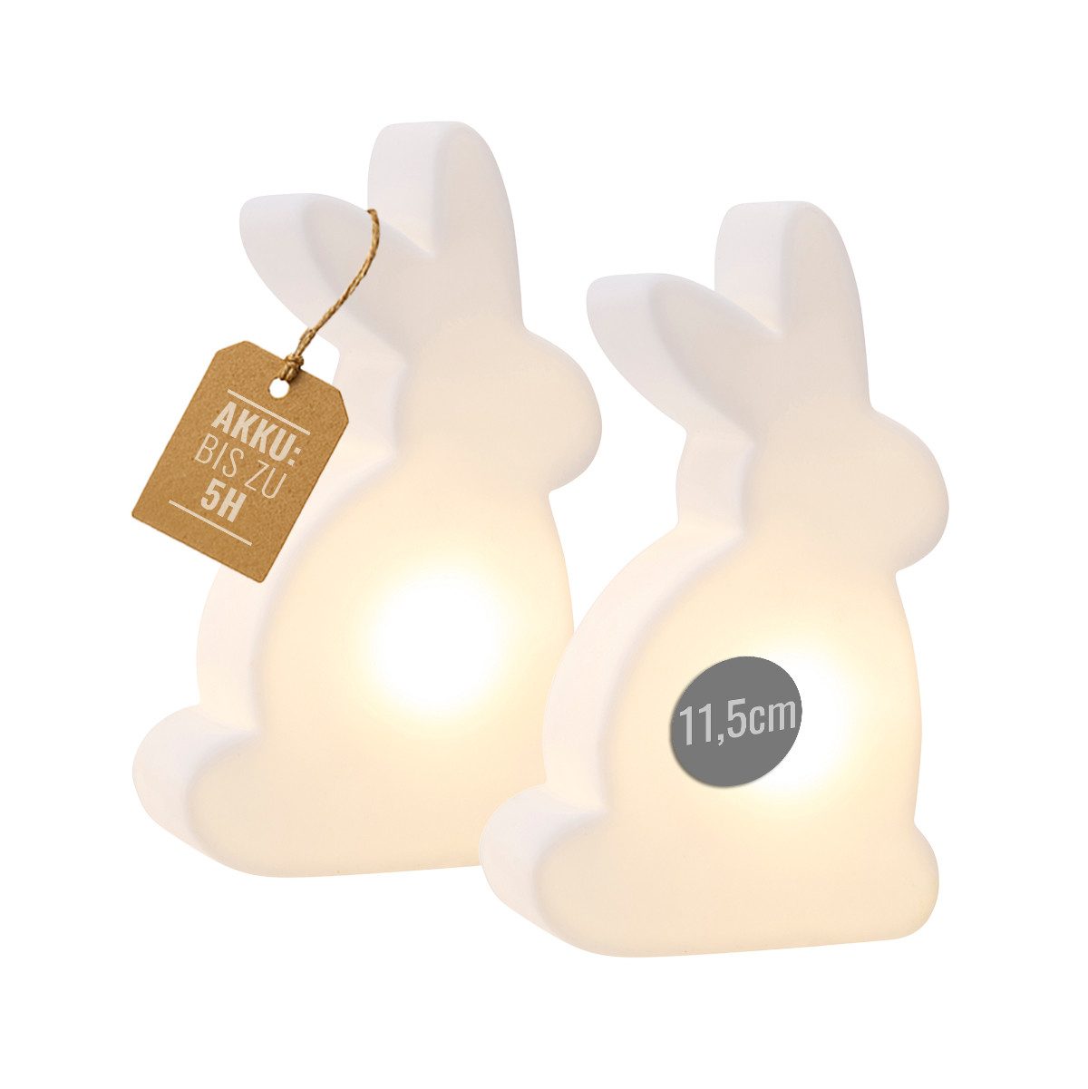 8 seasons design LED-Dekofigur Minileuchten Shining Micro, kleine Dekolampen mit Akku und USB-C (Shining Rabbit Micro Duo Bundle, 2 LED Dekolampen 12 cm), Osterhase, Deko Ostern, Osterdeko