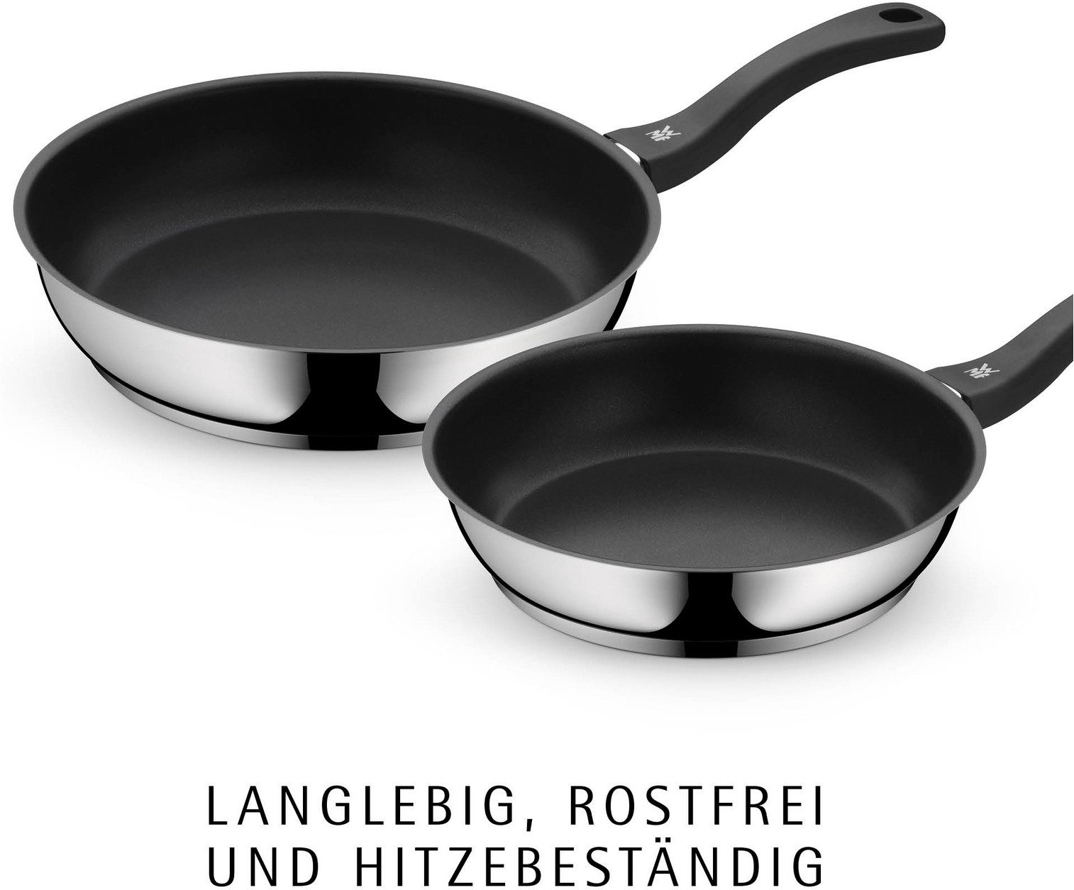 WMF Pfannen-Set Devil, Bratpfannen Induktion, leistungsstarke Antihaftversiegelung, Cromargan® Edelstahl Rostfrei 18/10 (Set, 3-tlg., 3x Pfannen Ø 20/24/28 cm), für alle Herdarten geeignet, ergonomischer Kunststoffgriff
