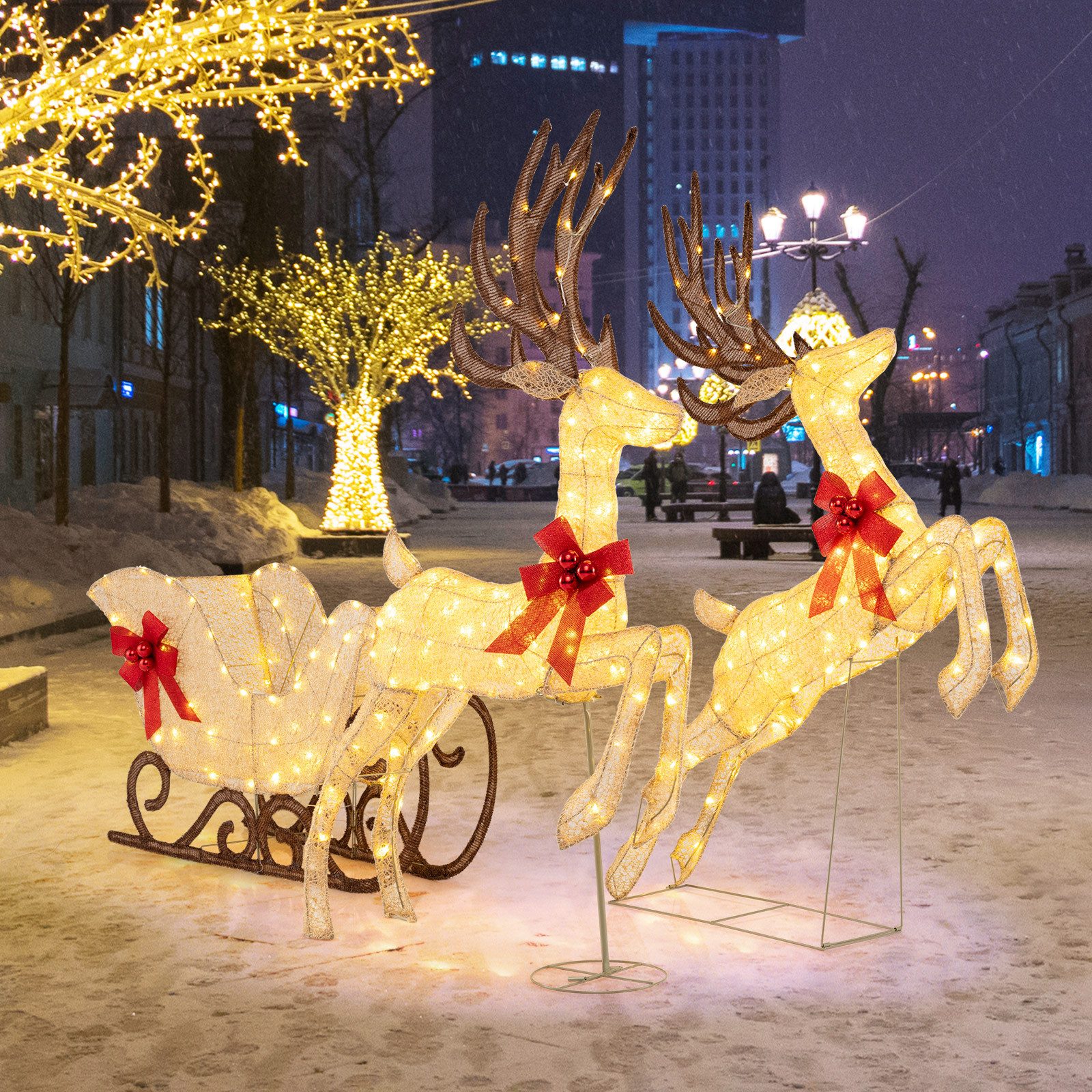 COSTWAY Weihnachtsfigur, 3-tlg. Weihnachtsdeko, LED Rentier günstig online kaufen