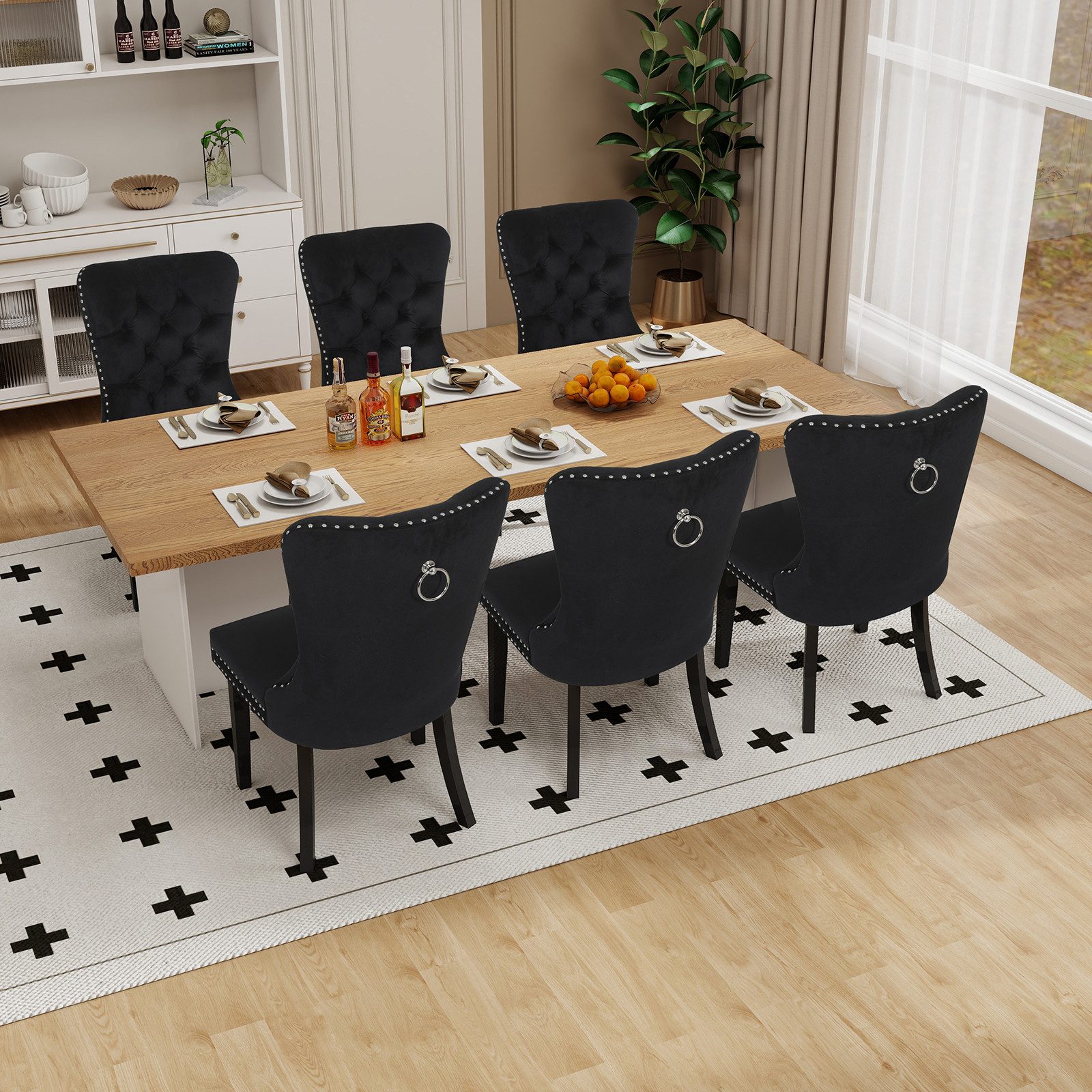 Puluomis Esszimmerstuhl (2/4/6/8 Set Grau/ Schwarz/Beige, 6 St), Samt Stuhl günstig online kaufen