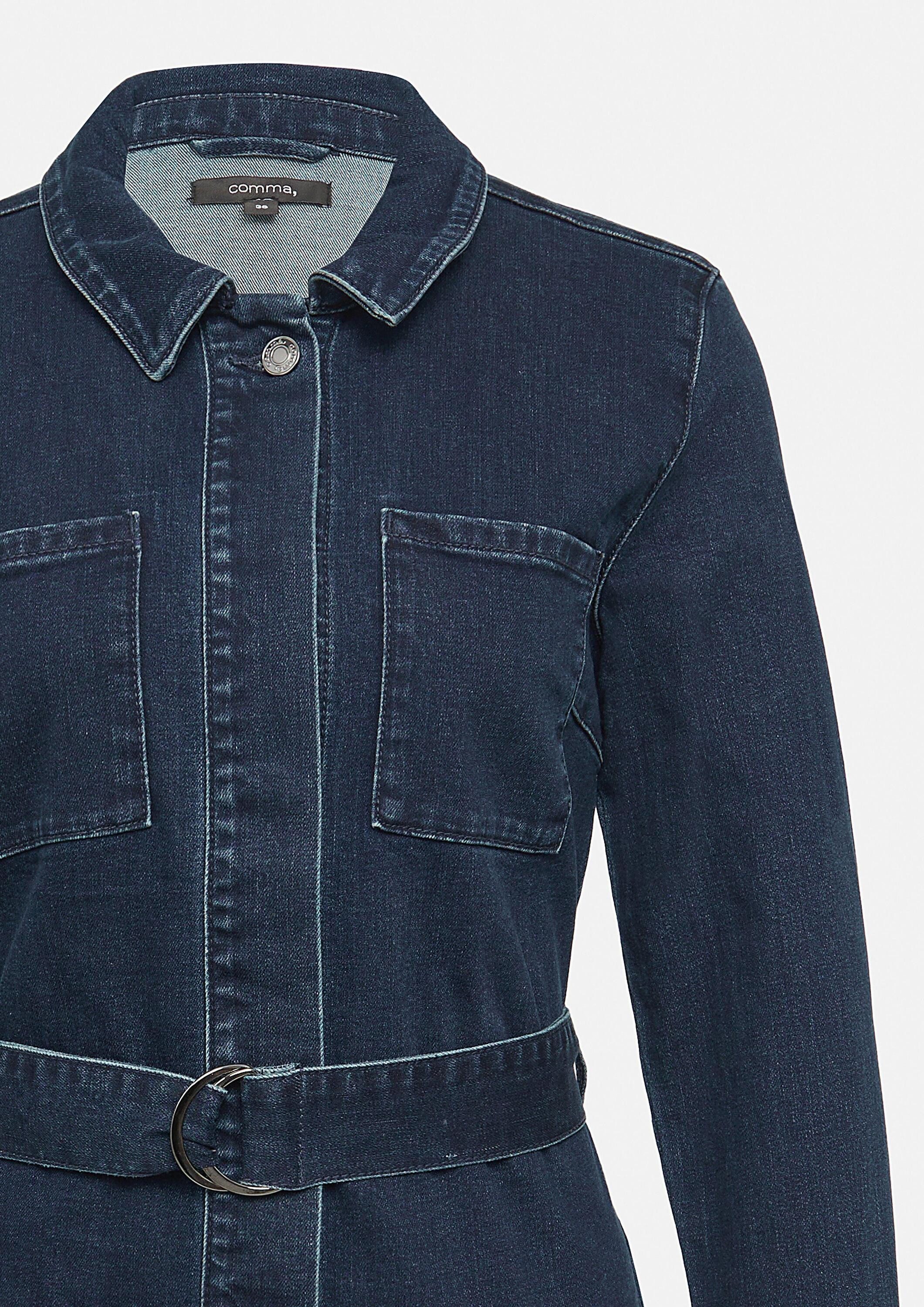 comma Funktionsjacke Indoor-Jacke Elegante Denimjacke mit Umlegekragen und Bindegürtel