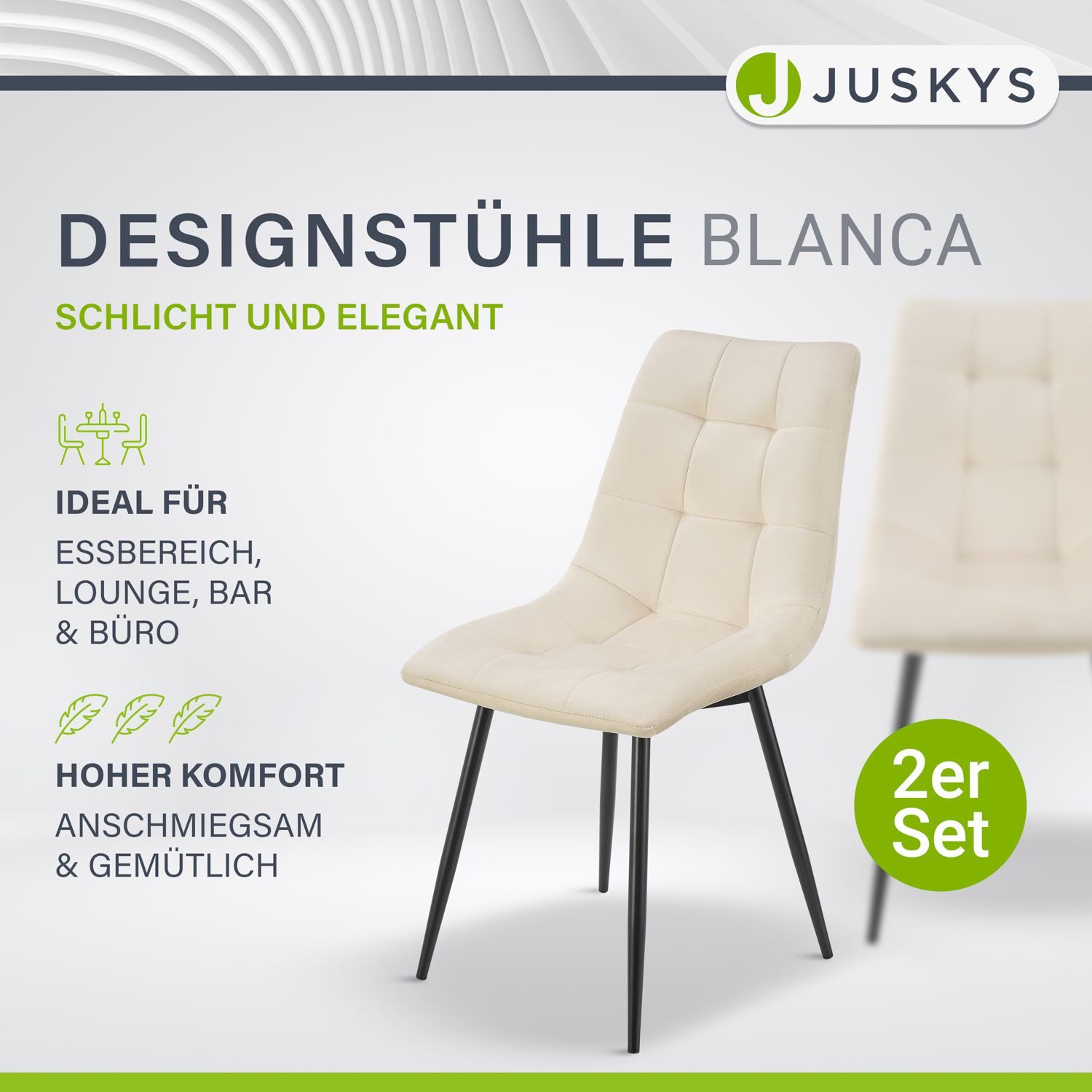 Juskys Esszimmerstuhl Blanca (2 St), bequeme Sitzform, 120 kg belastbar, we günstig online kaufen