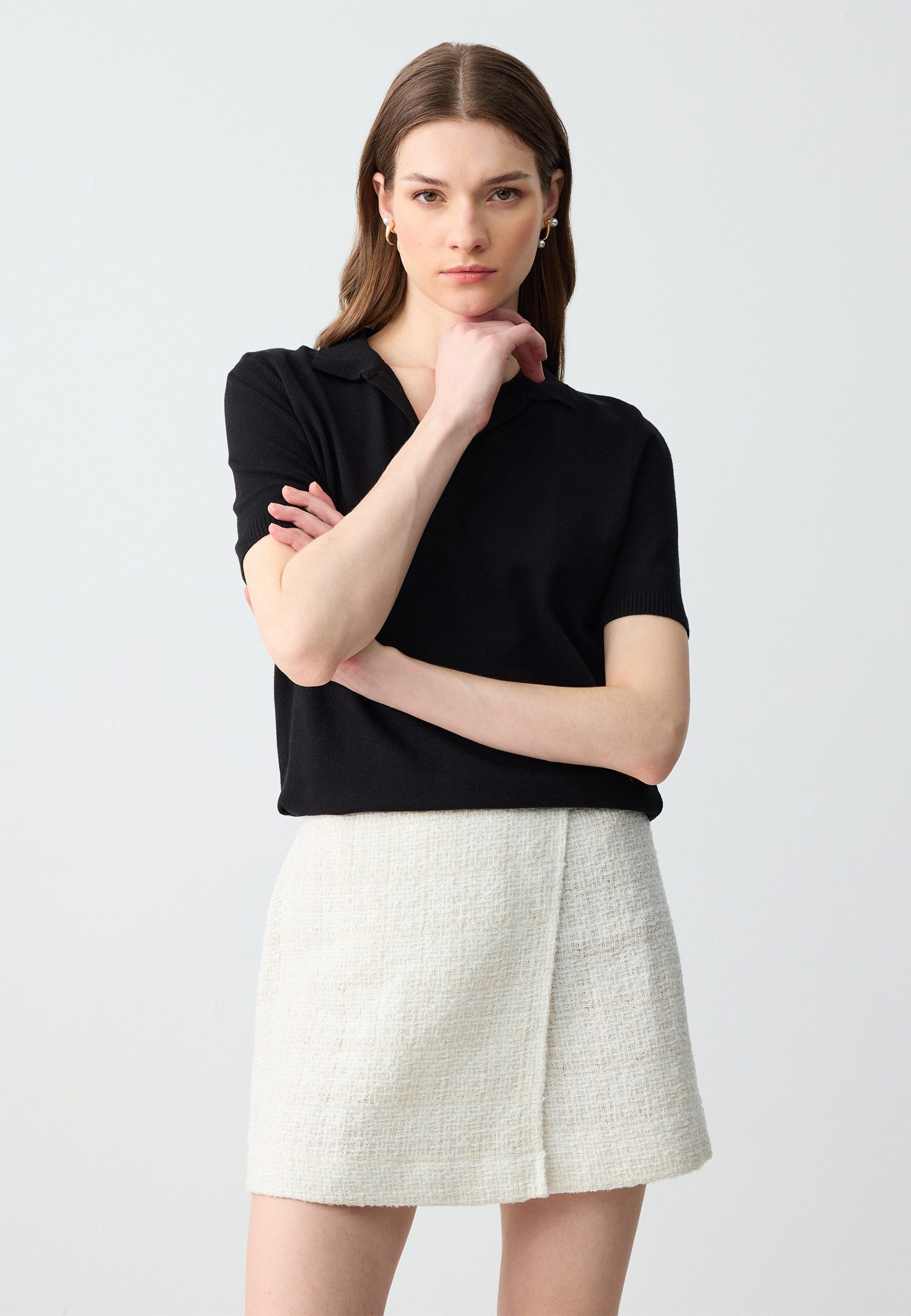 Minirock Losse gebreide ecru rok