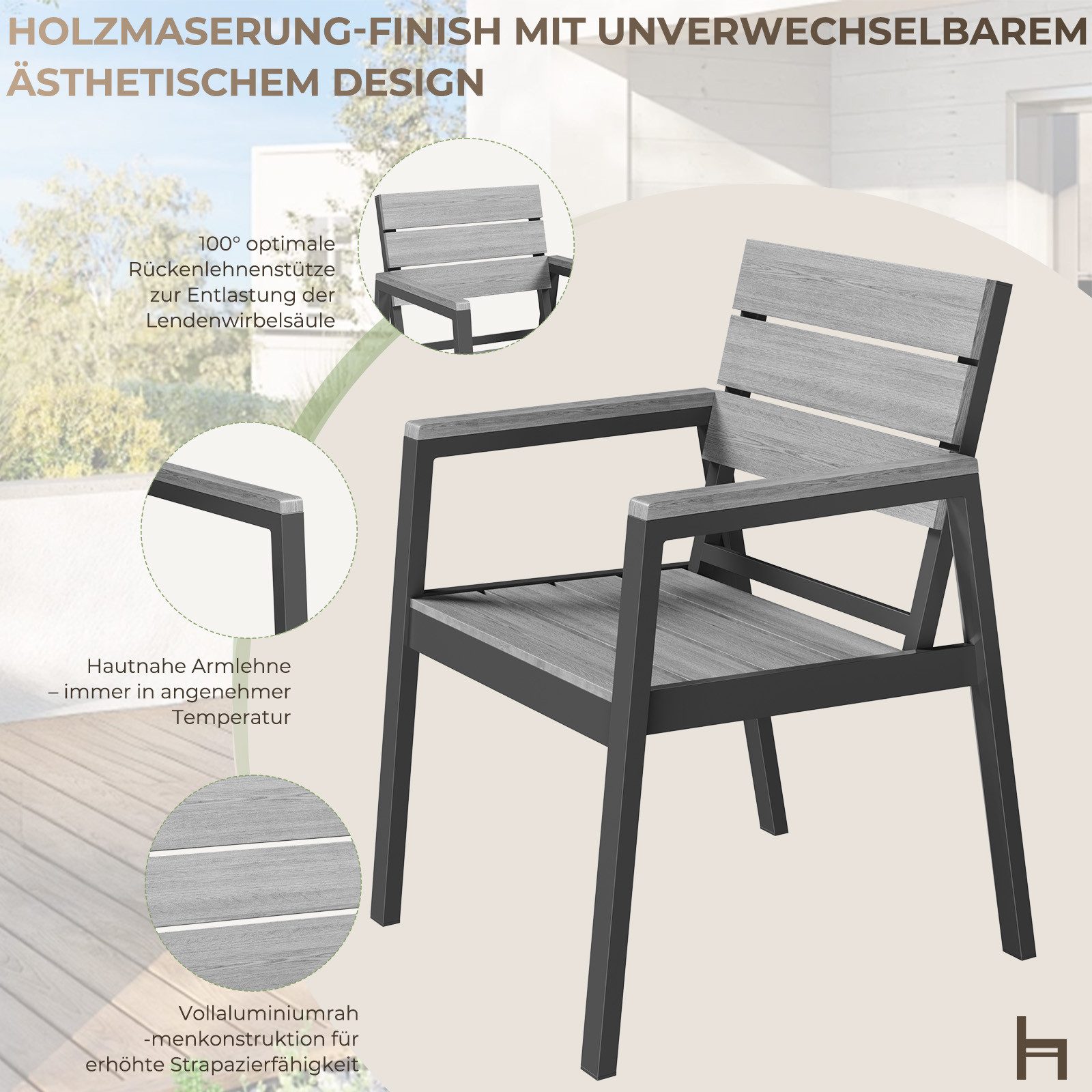 HOMALL Garten-Essgruppe Gartenmöbel Set Essgruppe für 4-8 Personen mit Tisch Garten-Essset, (PS-Holzoptik Garten-Essset, Aluminium-Rahmen Wetterfest & Rostfrei, Terrassen Essgruppe Outdoor Essset für Terrasse Pool Garten Balkon)
