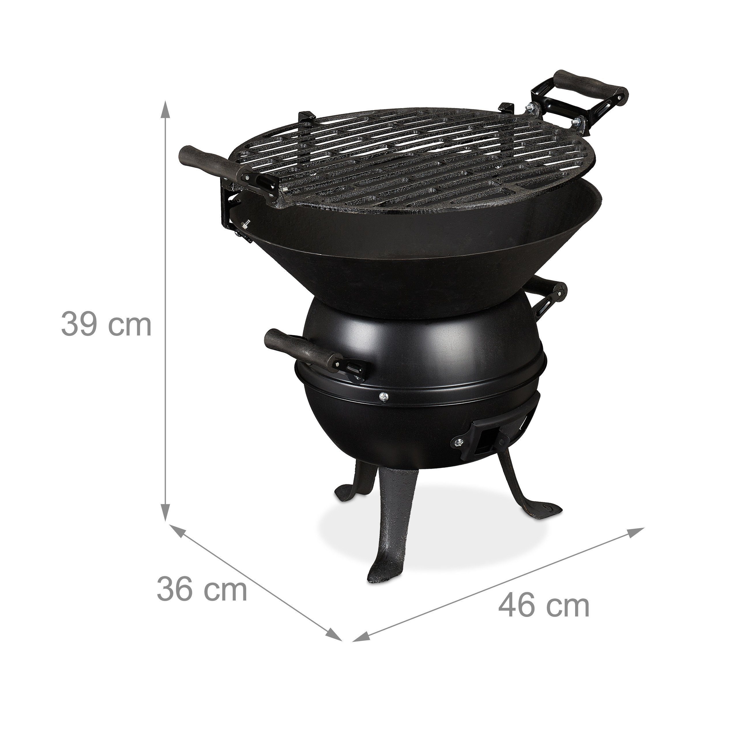 ACTIVA Grillfass Gusseisen Und Stahl, Höhenverstellbarer Gusseisen Grillrost 35cm, Tragbarer