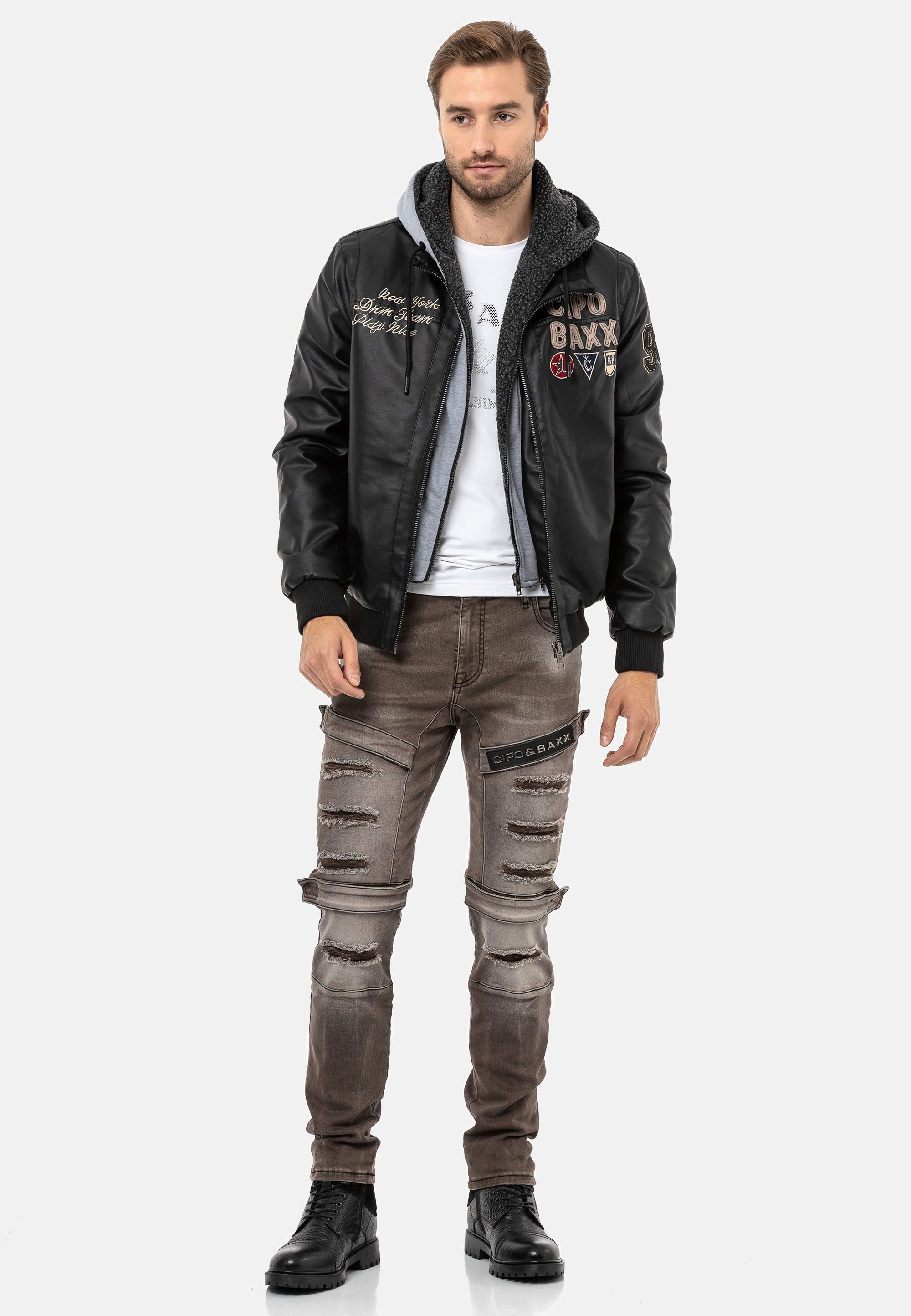 Cipo & Baxx Lederimitatjacke Jacke mit herausnehmbarer Innenjacke