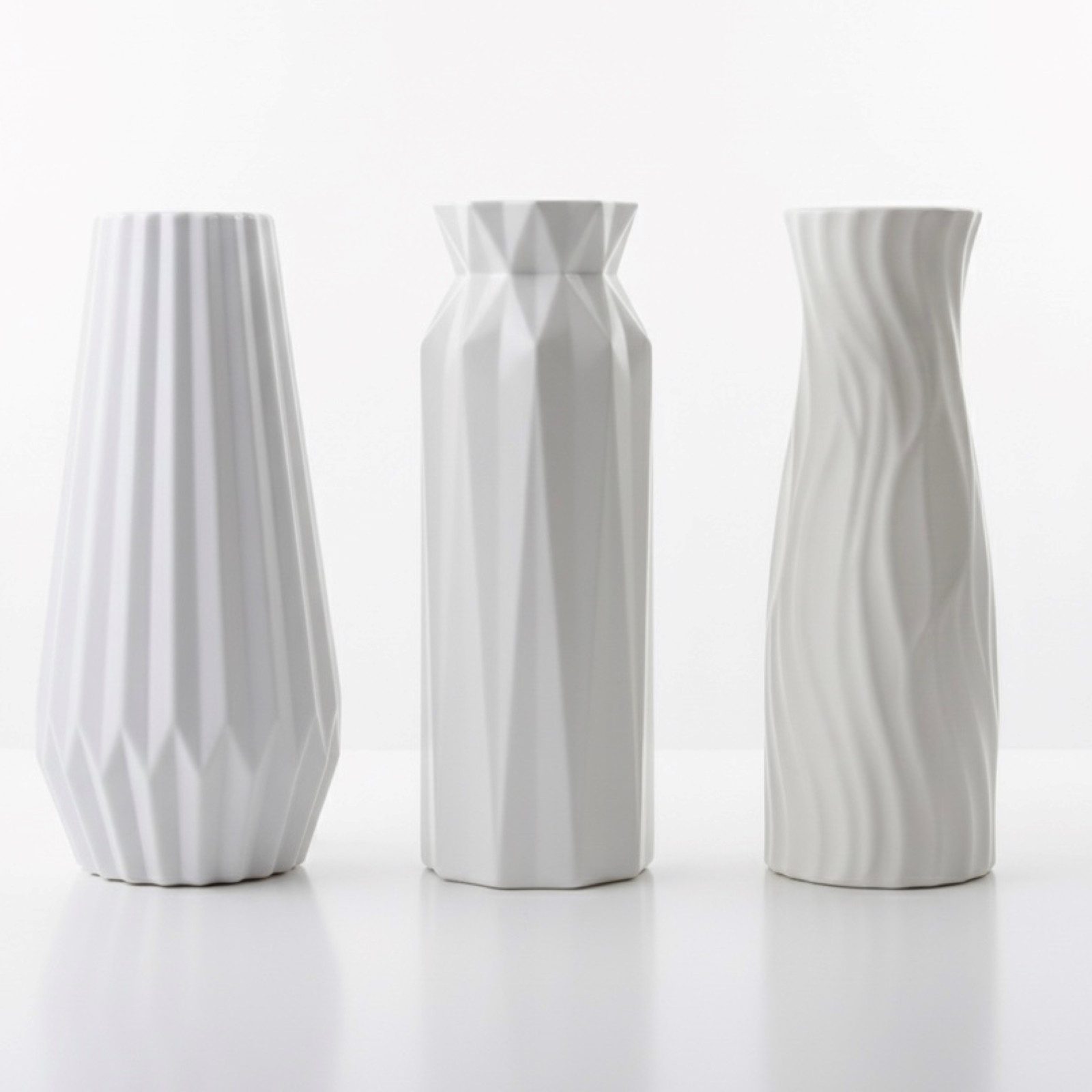 HAC24 Dekovase 3er Vasenset Weiß Dekovasen Vasen Set Blumenvase Tischvasen (3 St)