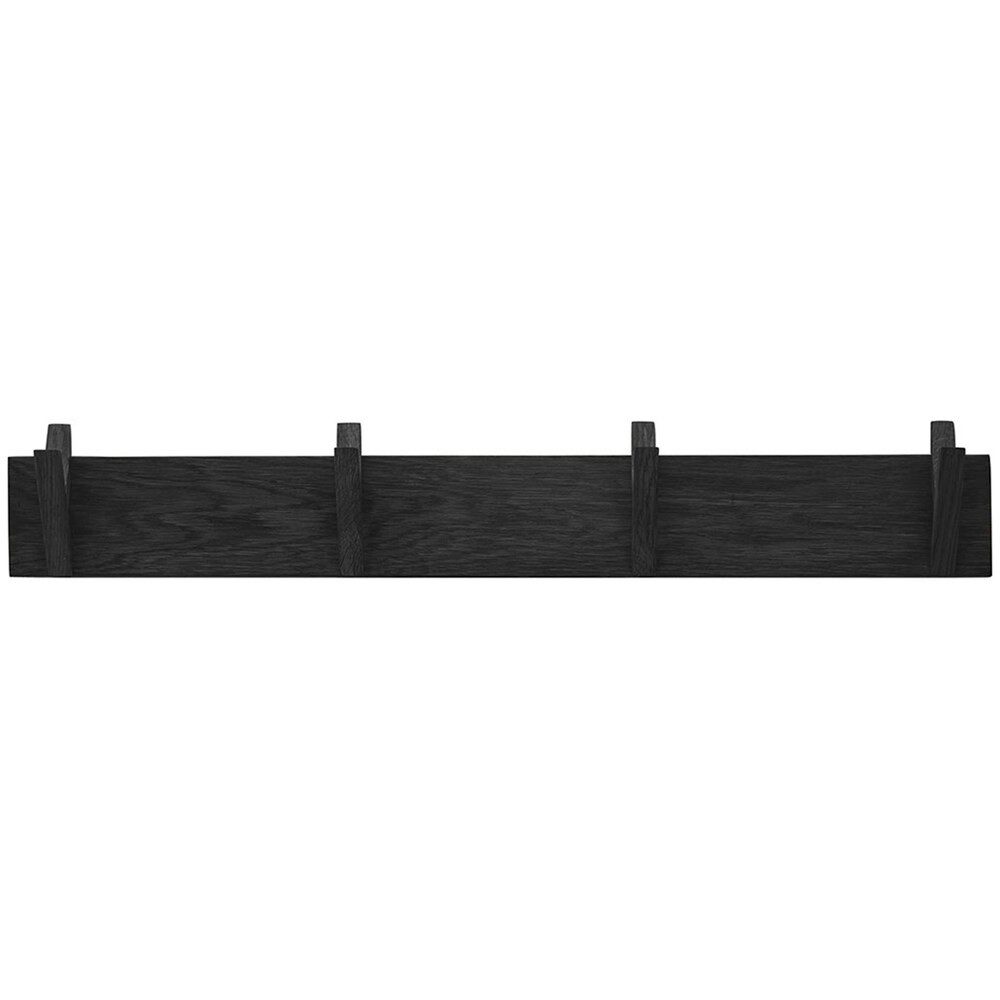 möbelando Garderobenleiste BANTRY, 4 Haken, Eiche massiv, schwarz mit Maserung - 80x13x12cm (BxHxT)