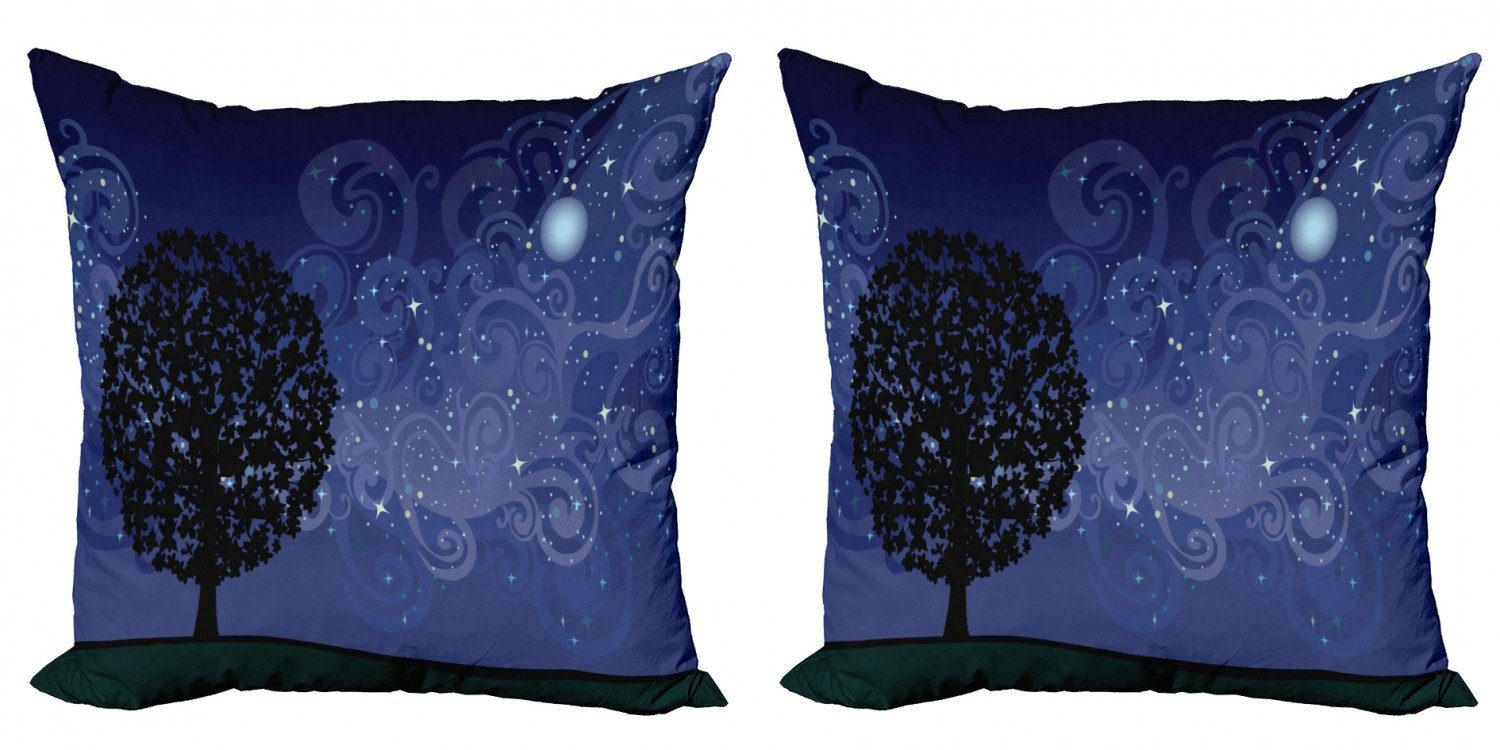 Kissenbezüge Modern Accent Doppelseitiger Digitaldruck, Abakuhaus (2 Stück), Sternenklare Nacht Baum-Silhouette | Kissenbezüge