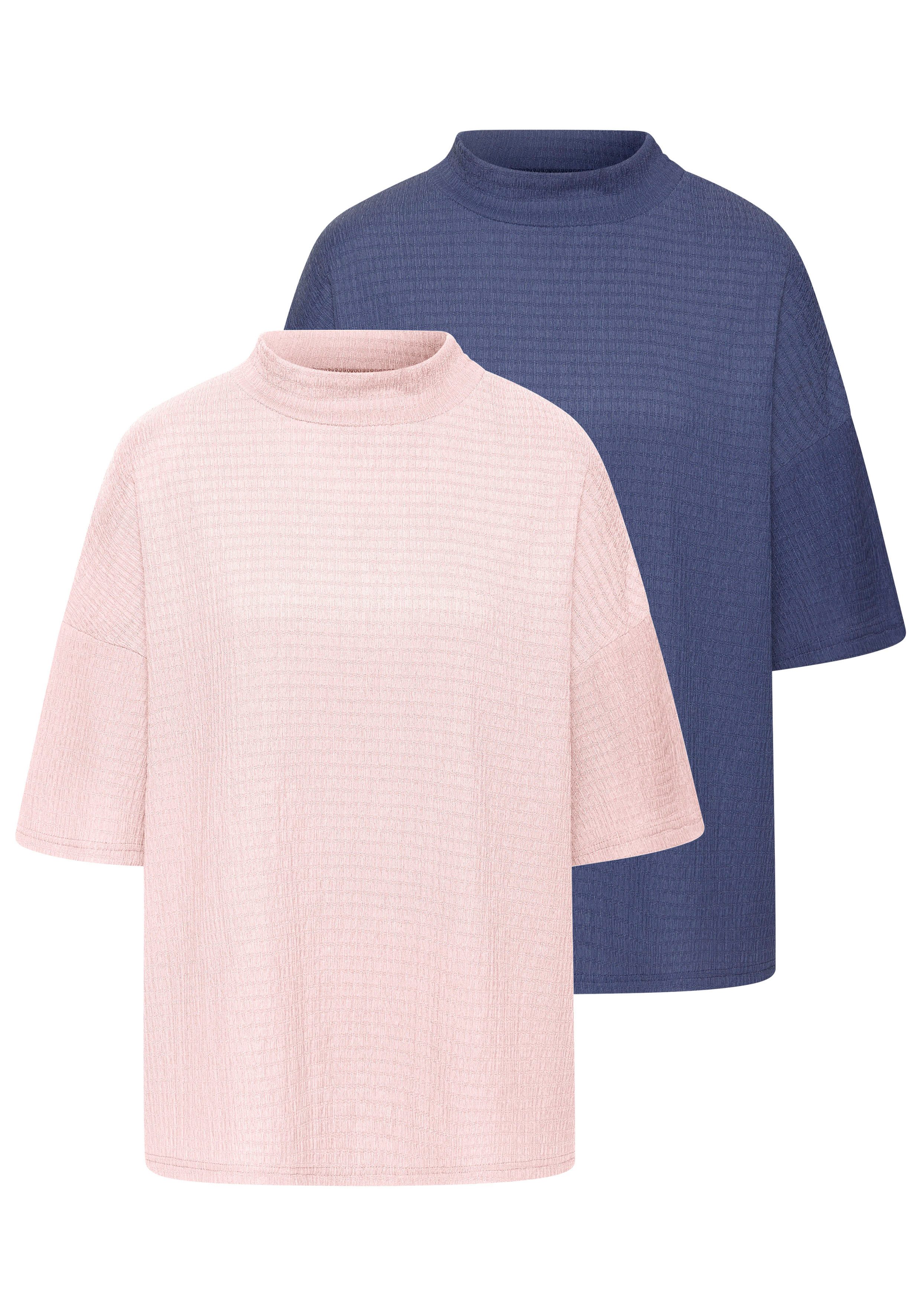 LASCANA Kurzarmshirt mit Stehkragen (2er-Pack) aus bügelfreier, luftiger Crêpe-Qualität