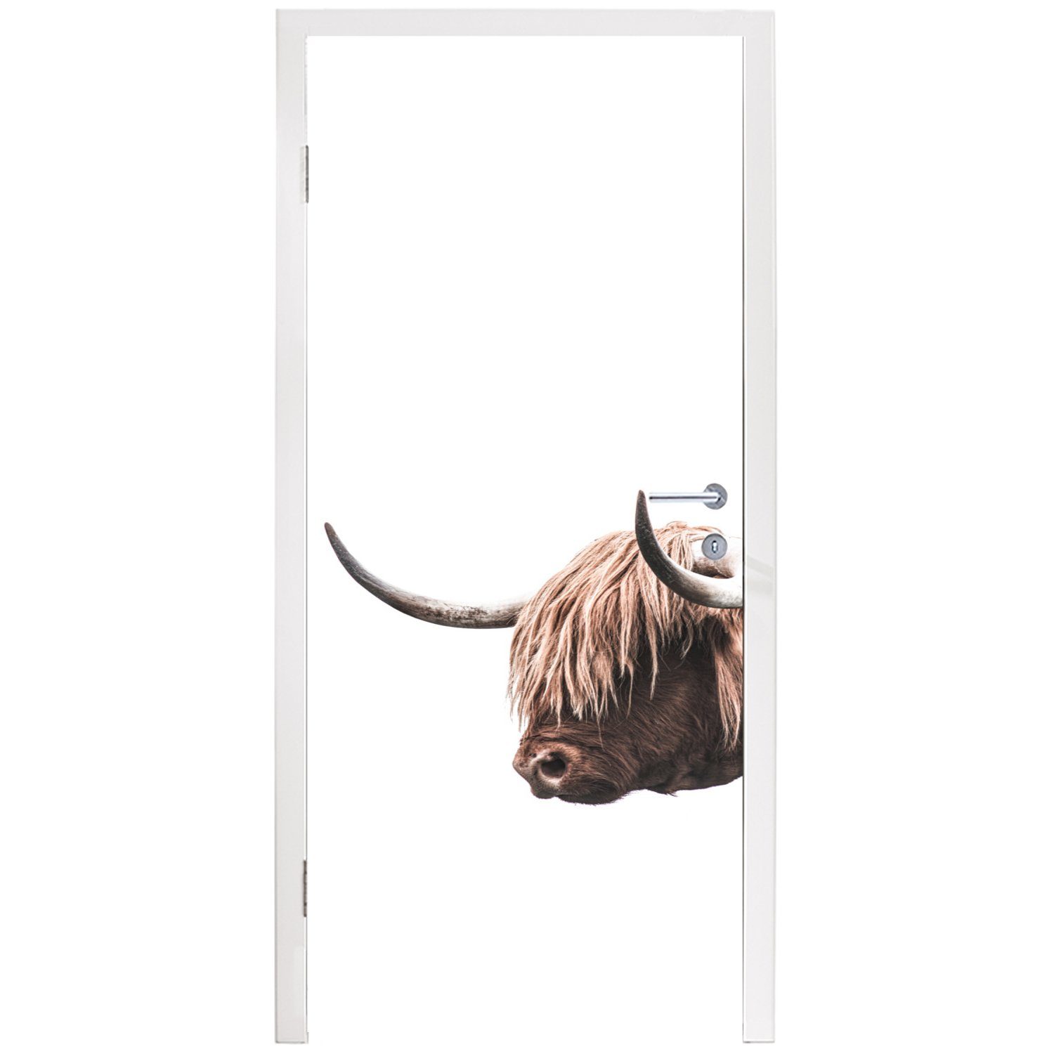 MuchoWow Türtapete Schottischer Matt, cm Hoorn, Türaufkleber, bedruckt, Kuh - Fototapete Tür, (1 - St), 75x205 für Highlander