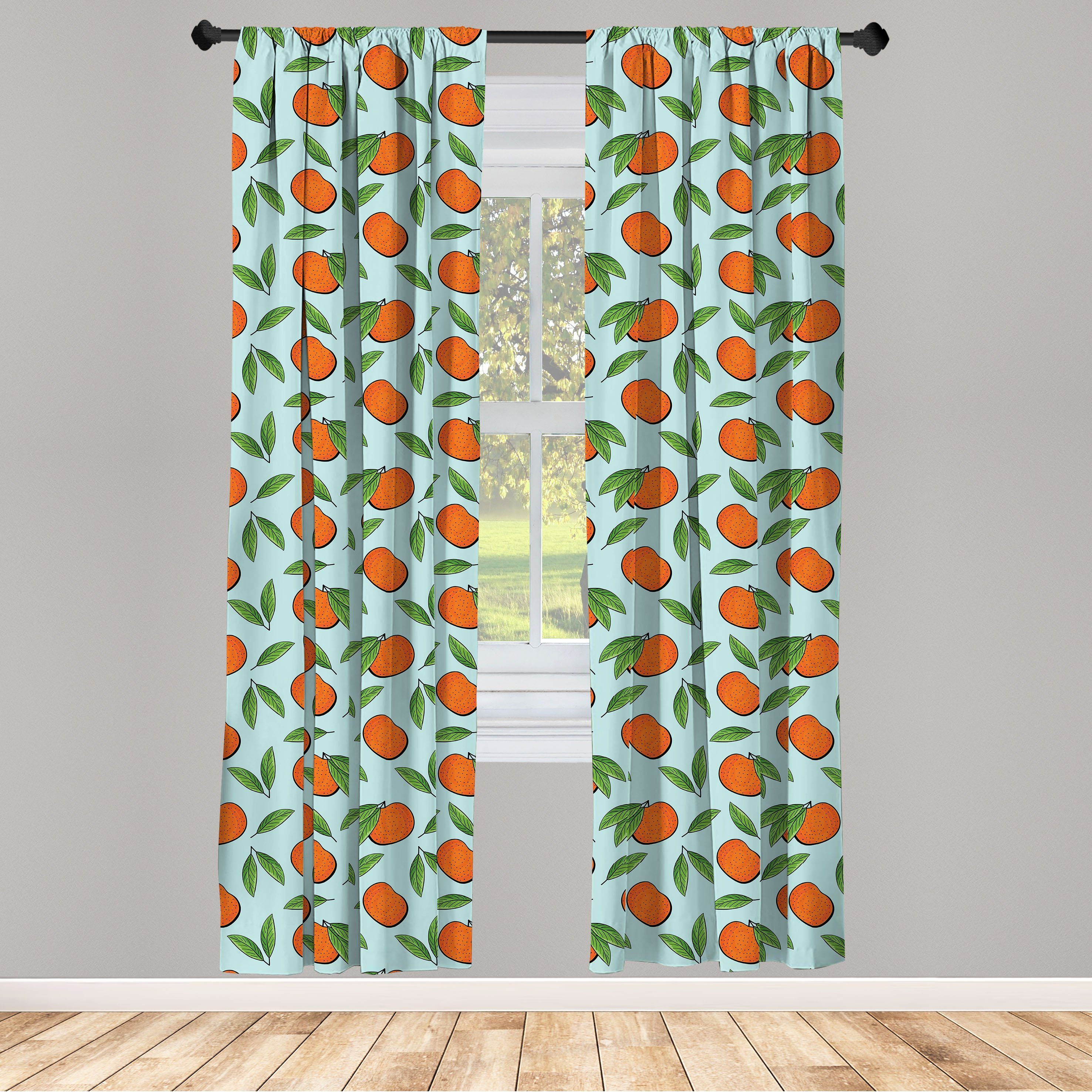 Gardine Vorhang für Wohnzimmer und Mandarin Dekor, Schlafzimmer Blätter Früchte Abakuhaus, Microfaser, Mandarine