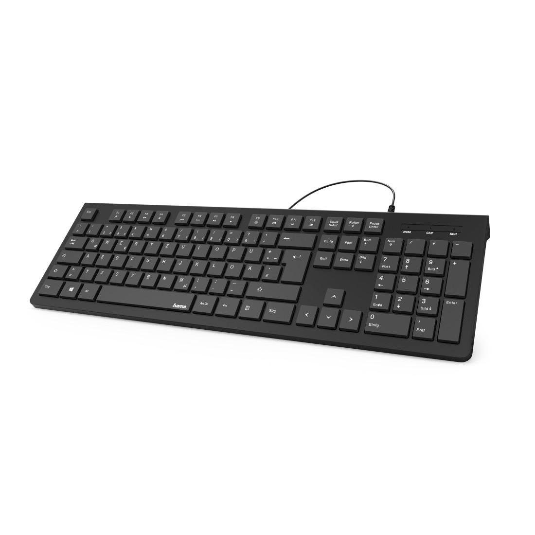 Basic-Tastatur 1,5 PC-Tastatur Standfüße) "KC-200", Hama Tasten/Klappbare m USB-A-Stecker, Schwarz (Abgesetzte Kabellänge