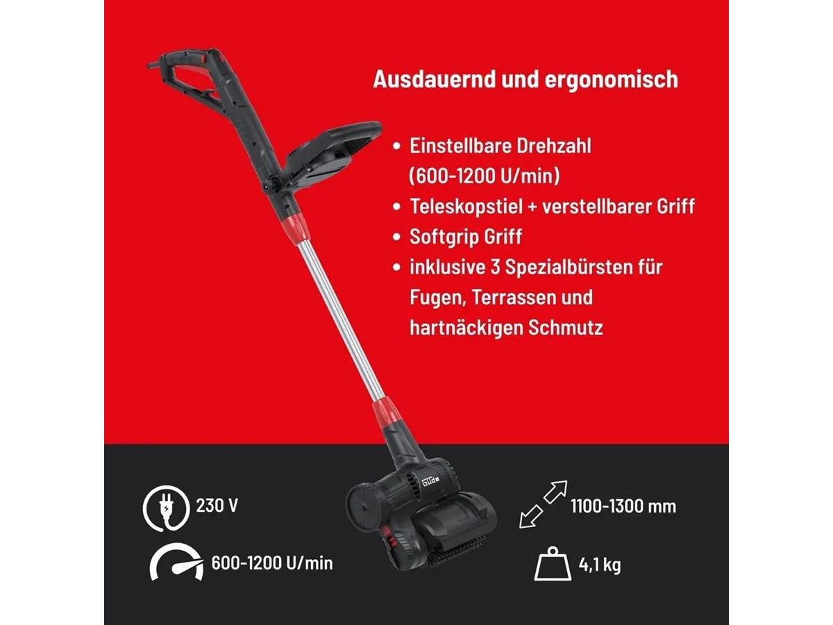 Güde Elektro-Fugenbürste GUB 160-500, 11 cm Arbeitsbreite, 19 cm Bürstendurchmesser, Set, 500 W Motorleistung, inkl. 3 Spezialbürsten, 600-1200 U/min