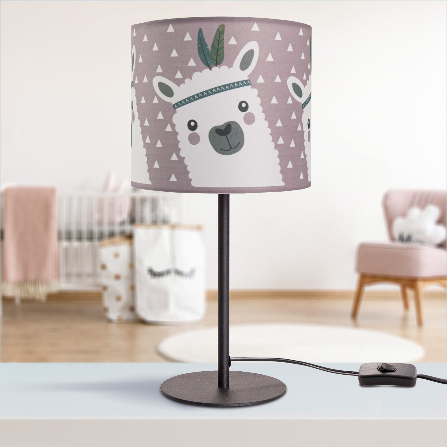 Ela Lampe Mit Tischleuchte Paco LED E14 Lama-Motiv, Home Tischleuchte ohne Leuchtmittel, 214, Kinderlampe Kinderzimmer