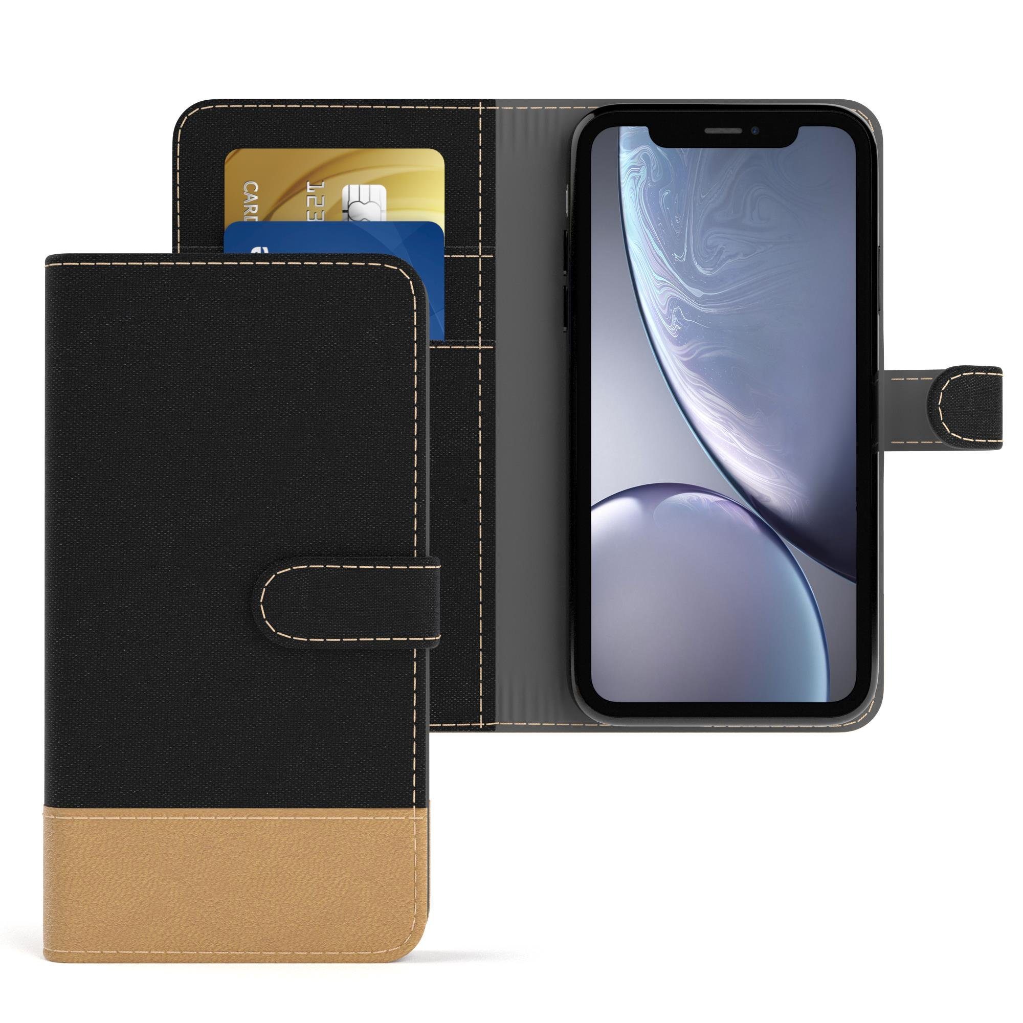 EAZY CASE Handyhülle Bookstyle Farbig für Apple iPhone XR 6,1 Zoll, Handytasche Jeans mit Standfunktion und Visitenkartenfach Schwarz
