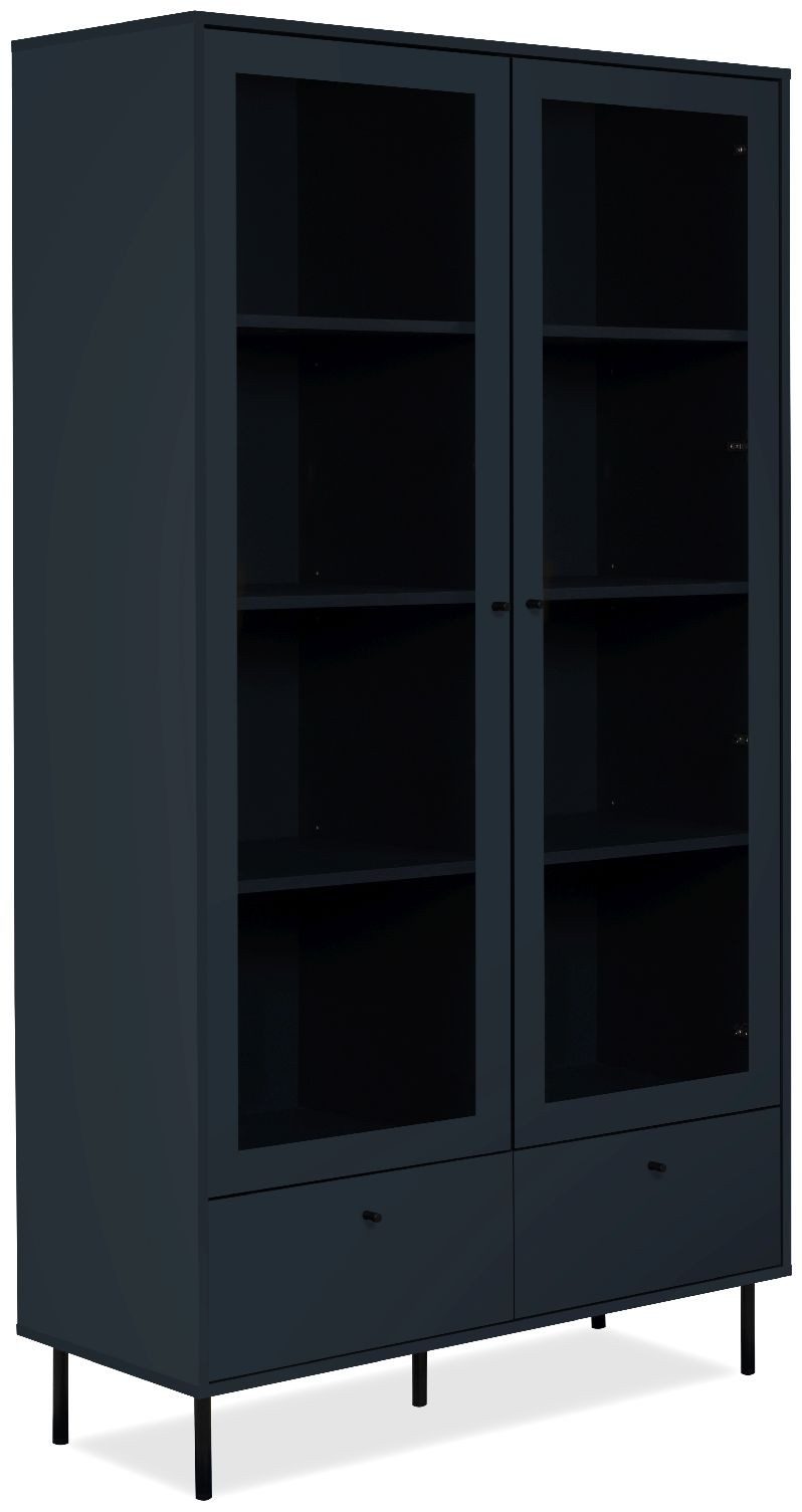 Finori Vitrine Caracas 52A Navy blau, Softclose, Modern, Höhenverstellbar, 100 x 183 x 40 cm