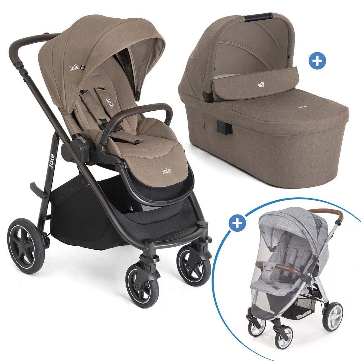 Joie Kombi-Kinderwagen Versatrax - Cashew, 2in1 Kinderwagen Buggy Set mit Babywanne, Sportsitz, Adapter & Zubehör