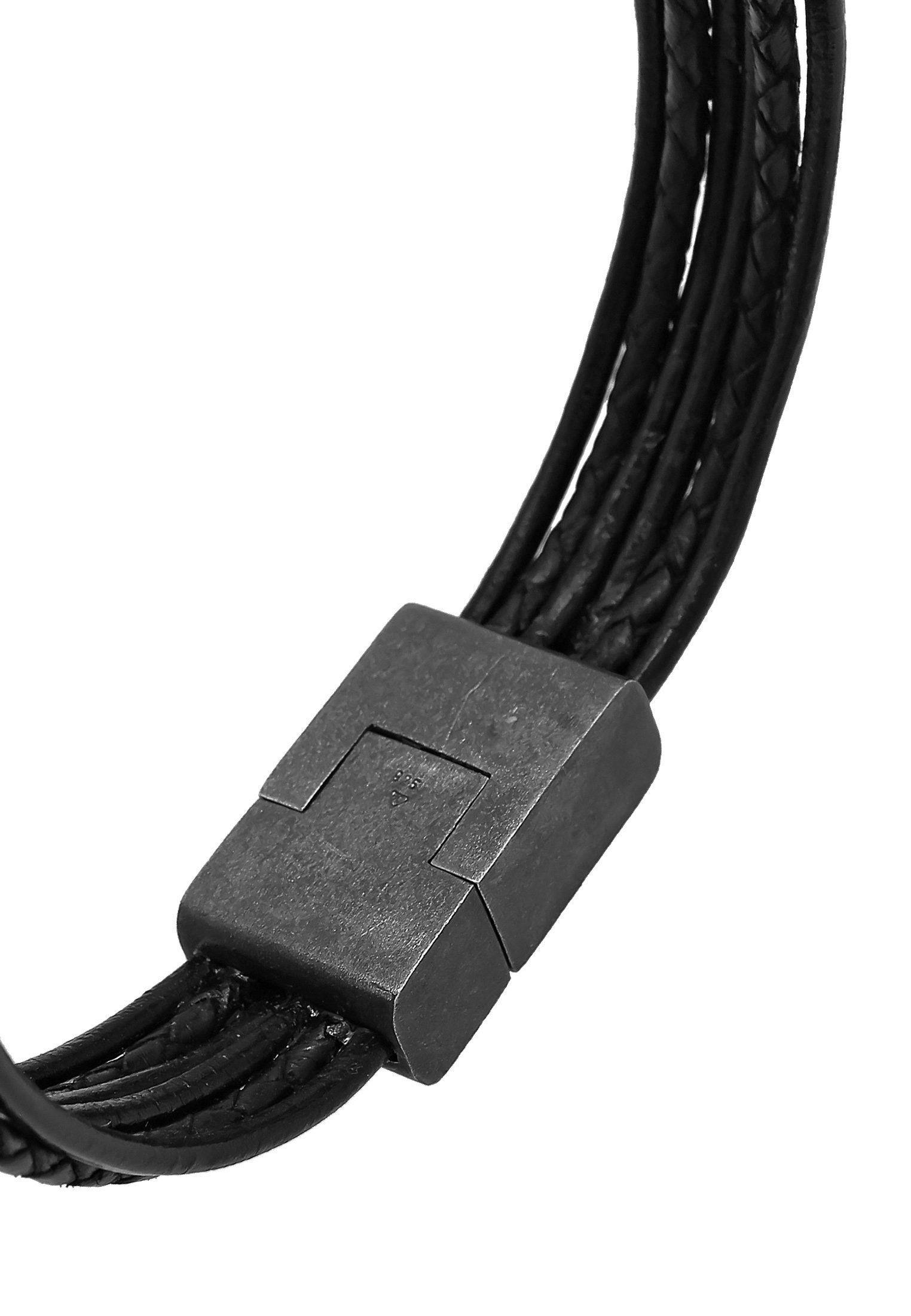 Kuzzoi Armband Leder 6-reihig Magnet Basic 925 Silber oxidiert