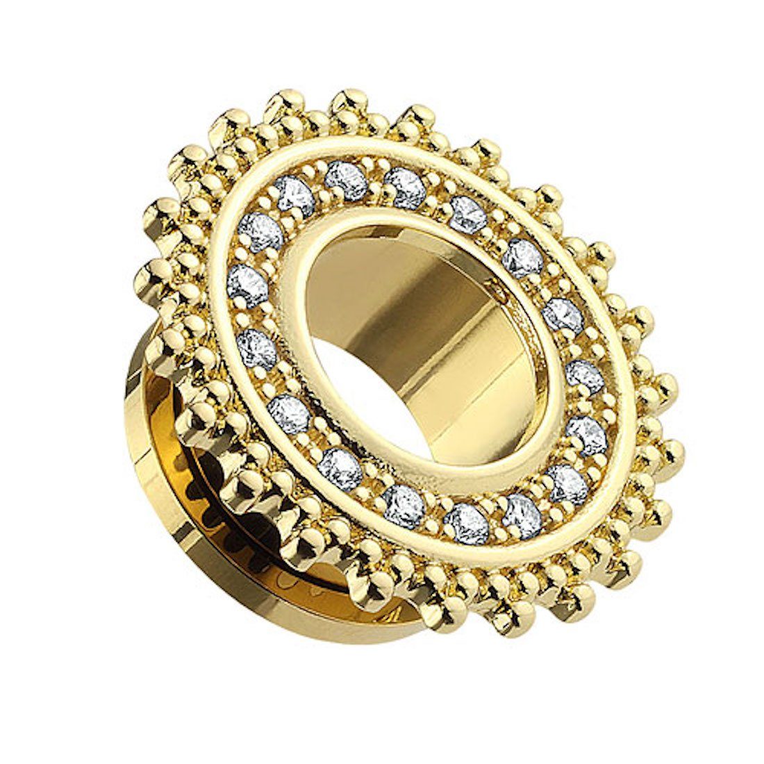 Plug Piercing Tribal Sonne Gold IP mit Kristallen