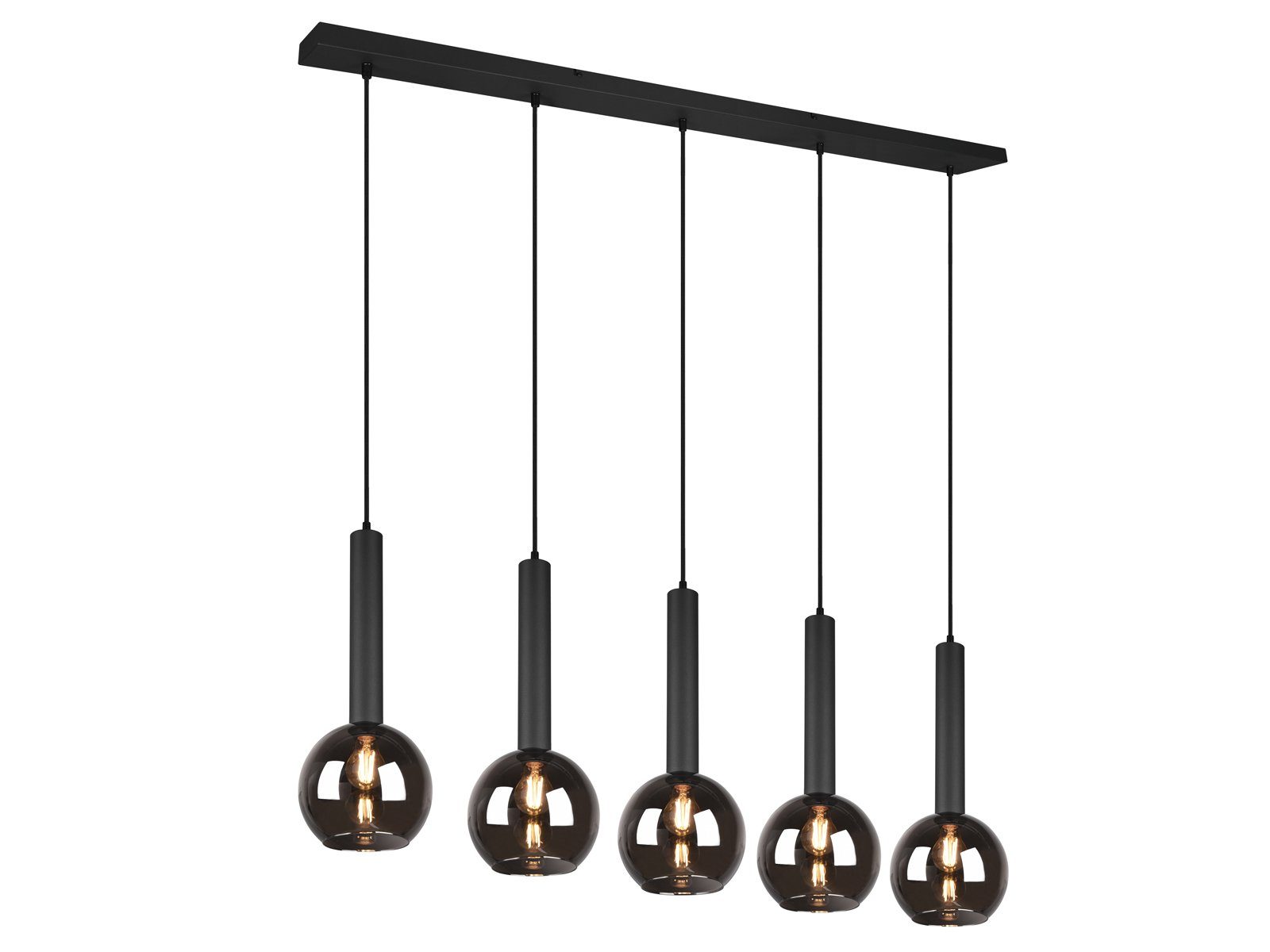 TRIO Leuchten LED Pendelleuchte, LED wechselbar, Warmweiß, Lampenschirm-e mehrere Rauch-Glas-Kugeln mehrflammig, Breite 115cm