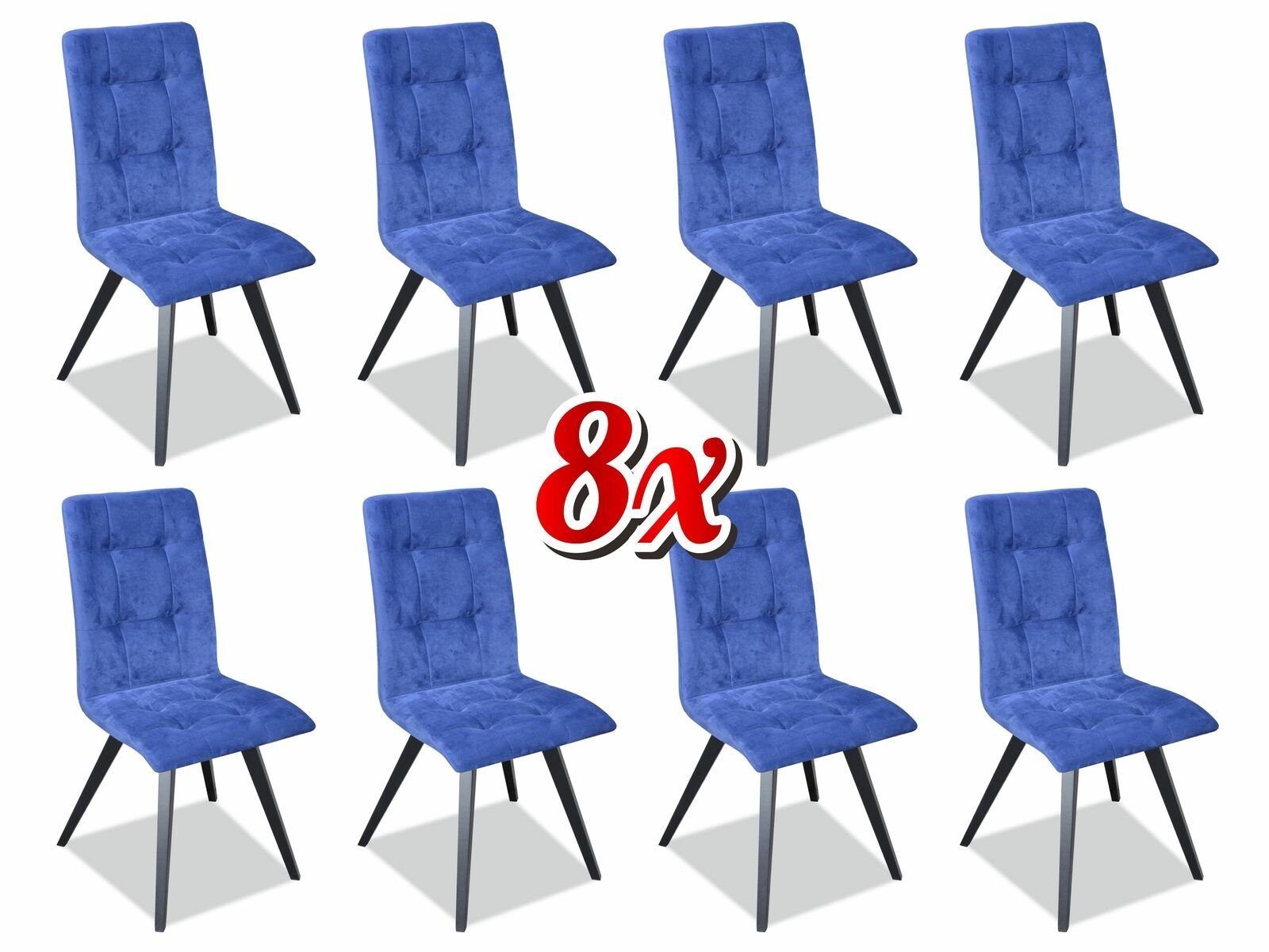 JVmoebel Stuhl, Stuhl 8x Esszimmer Polsterstuhl Fernseh Lounge Textil Sitz Sessel Set Neu Club Blau