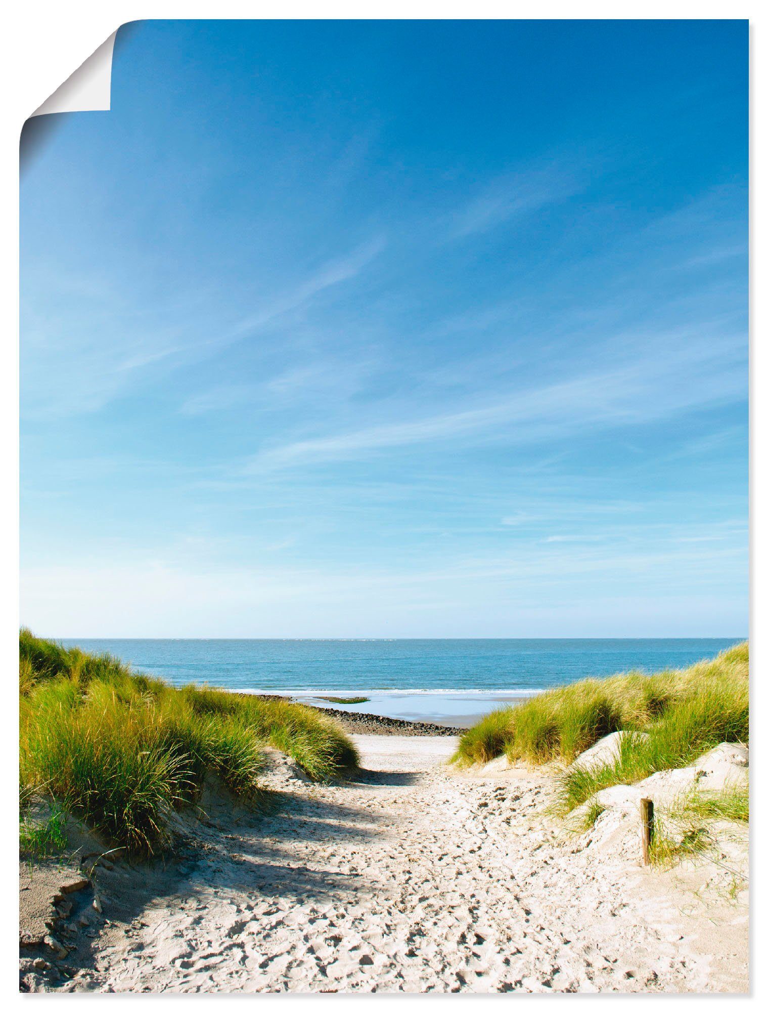 Wandbild Strand zur versch. Wandaufkleber Artland St), Strand Poster Leinwandbild, See, mit Größen und (1 in oder Alubild, Sanddünen Weg als