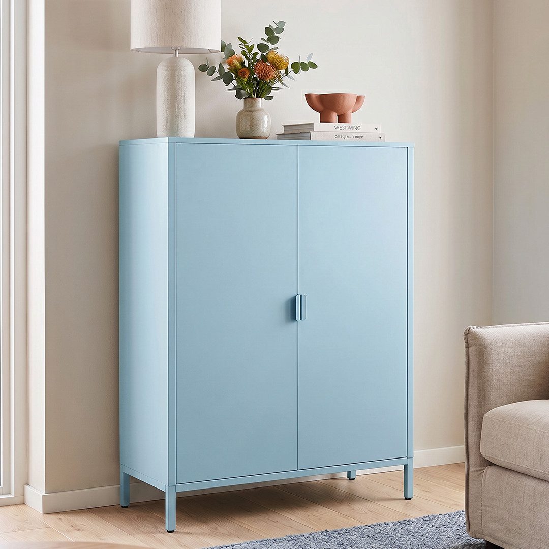 skølm Kommode Ituri aus Metall (Schwarz), Highboard mit 2 Einlegeböden, höhenverstellbare Füße
