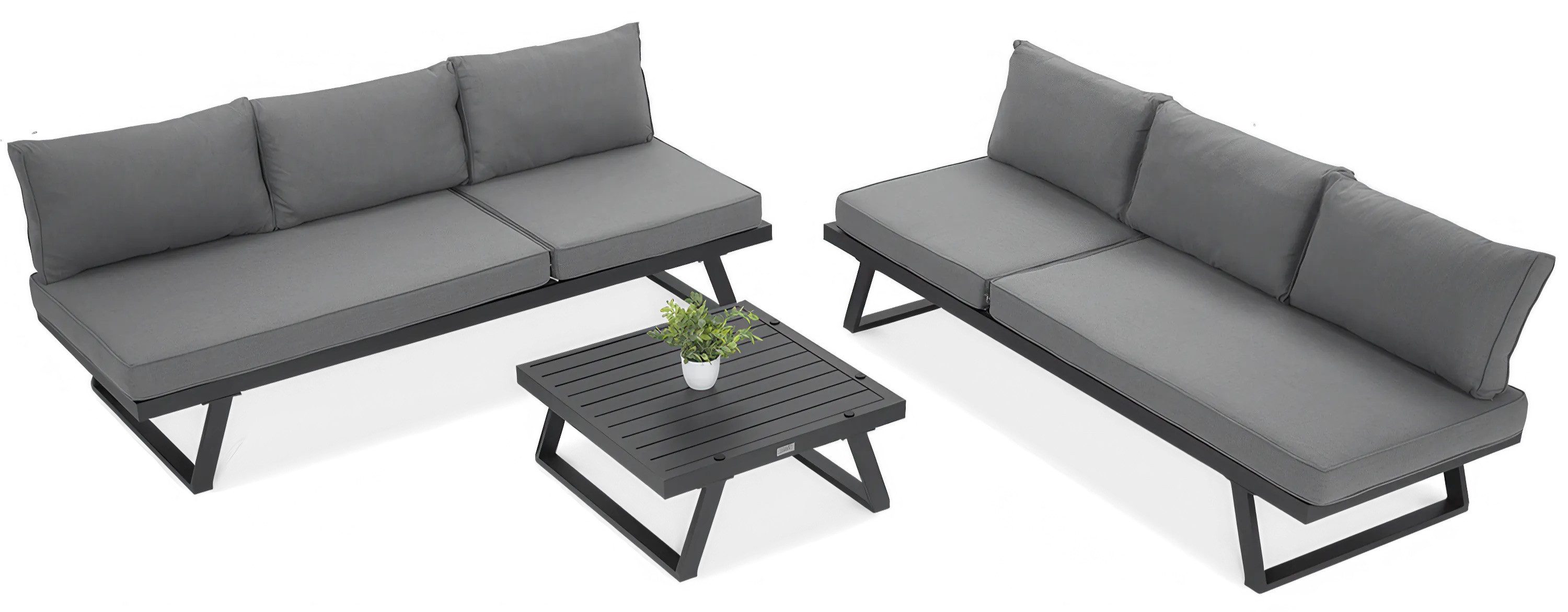 Focus Garden Gartenlounge-Set "Modular" 4-in-1: Lounge, Liege, Bett, Ecksofa - mit Tisch - Aluminium, (5-tlg), Witterungsbeständig, mit Kissen