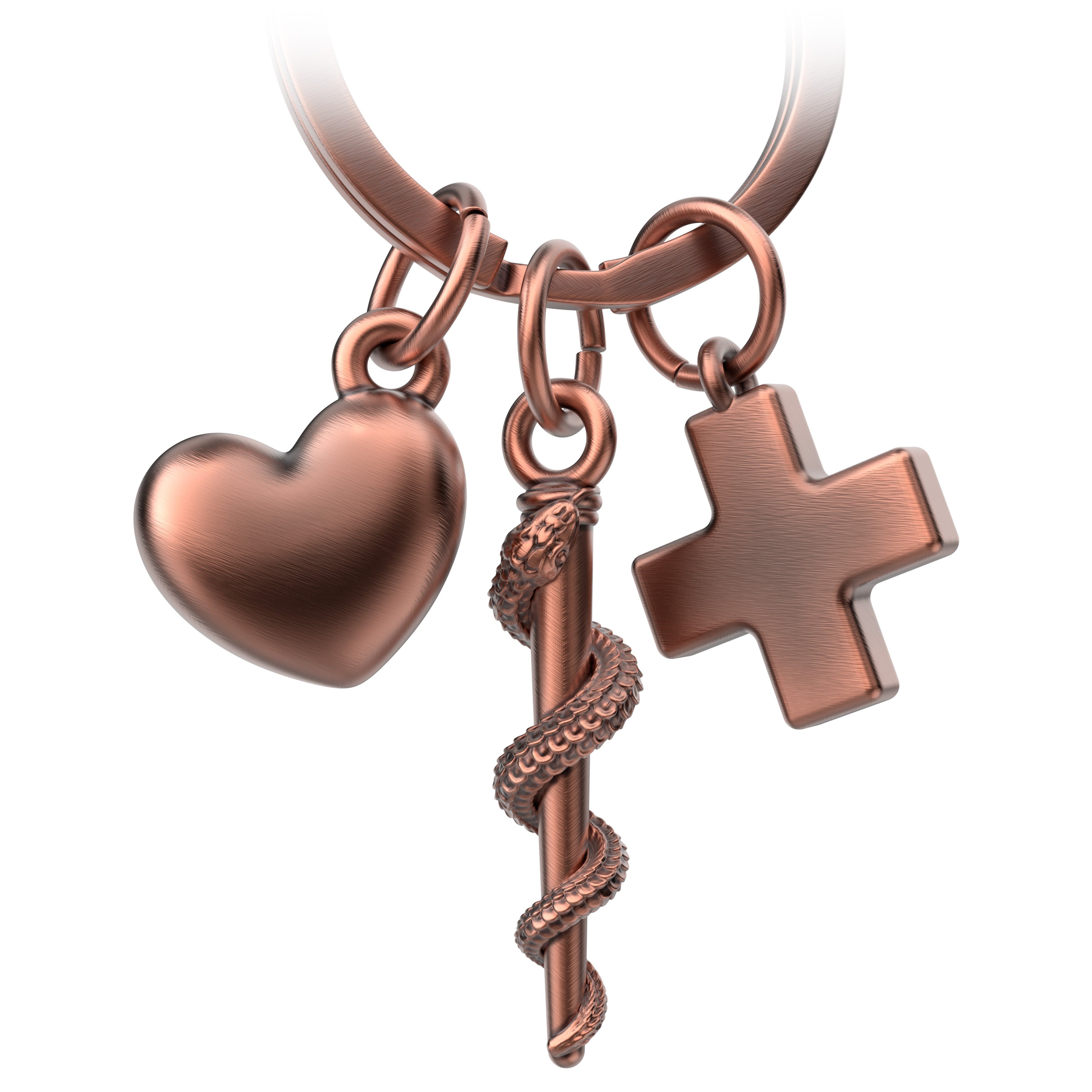 Asklepios FABACH Äskulapstab Schlüsselanhänger mit Herz Antique Kreuz Schlüsselanhänger und Roségold