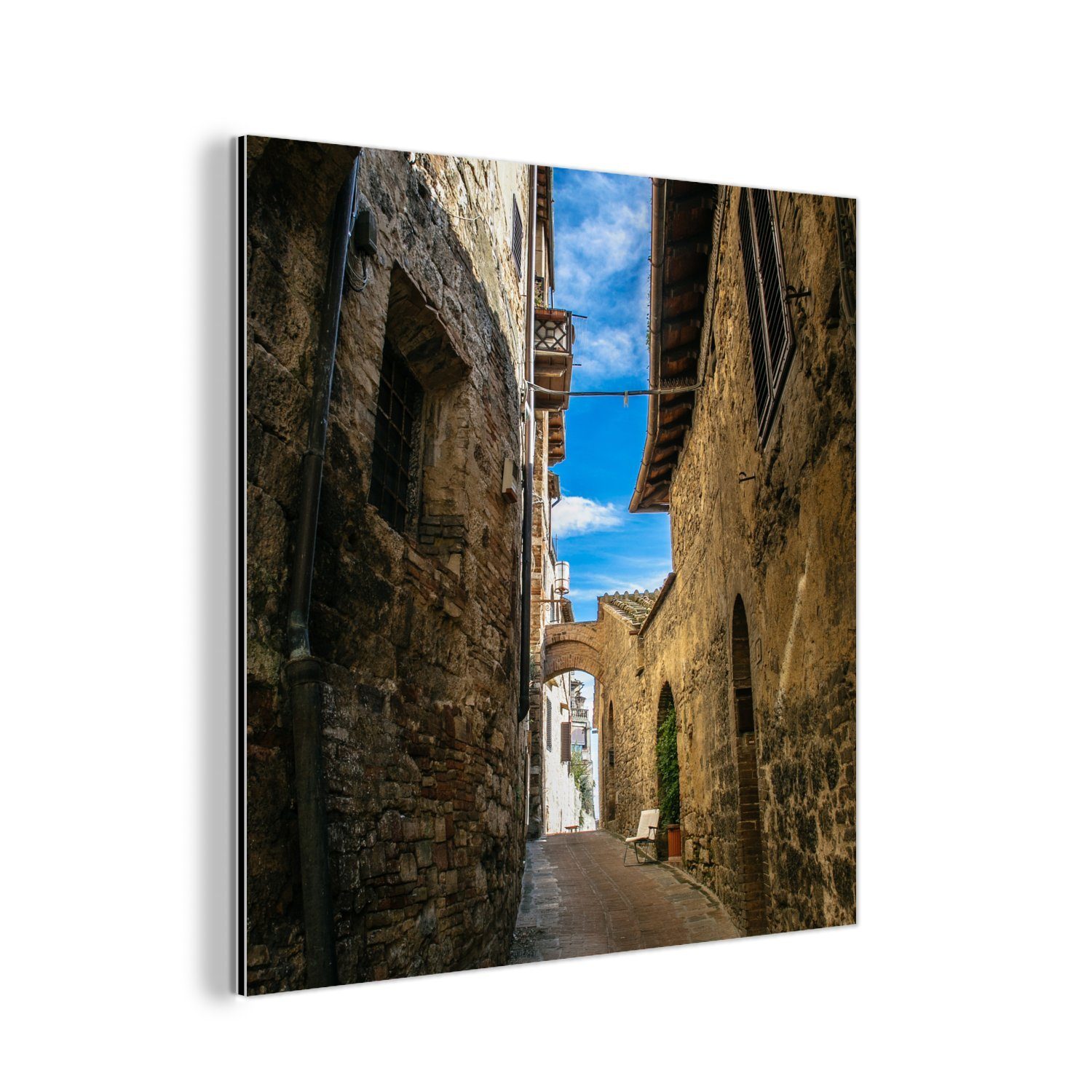 MuchoWow Metallbild Die Altstadt von San Gimignano in Italien, (1 St), Alu-Dibond-Druck, Gemälde aus Metall, Aluminium deko