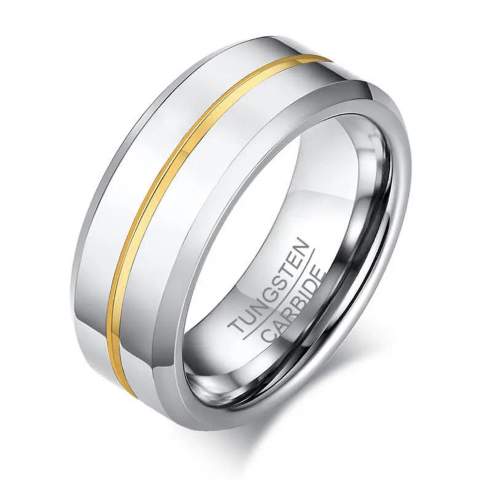 Trauring Ehering Wolfram: Ring mit goldener Linie