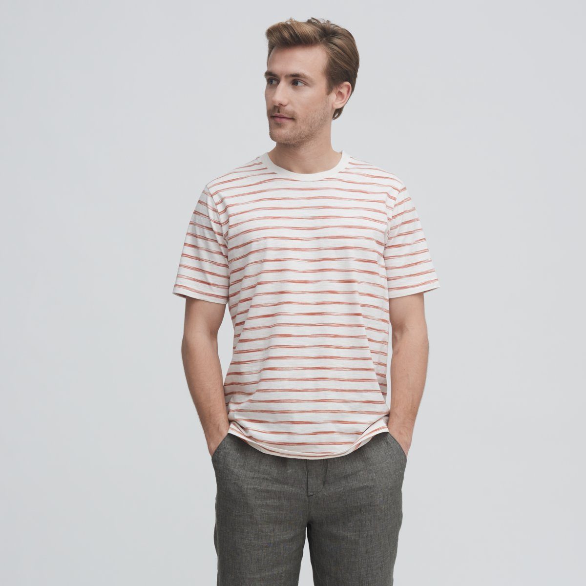 weichem aus besonders Sienna/Offwhite CRAFTS Luftiges ODIN T-Shirt Raw Slub-Garn Design LIVING