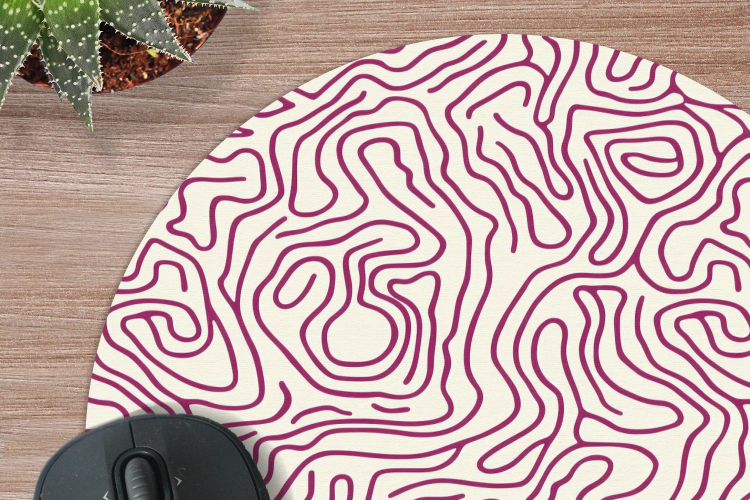 MuchoWow Mauspad Wickelleine - Magenta - Creme (1-St), Büro für Tastatur und Maus, Mousepad Gaming, Rund 20x20 cm