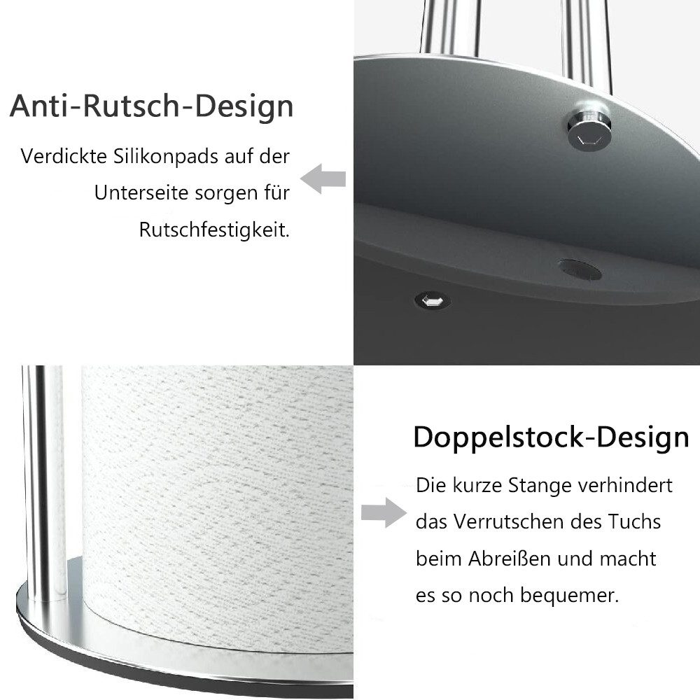 TUWENA Küchenrollenhalter Küchenrollenhalter, Edelstahl KüChenpapierhalter Mit Gewichteter Basis, Arbeitsplatte Papierrollenhalter Stehend KüChenrollen Halter, 30x17cm