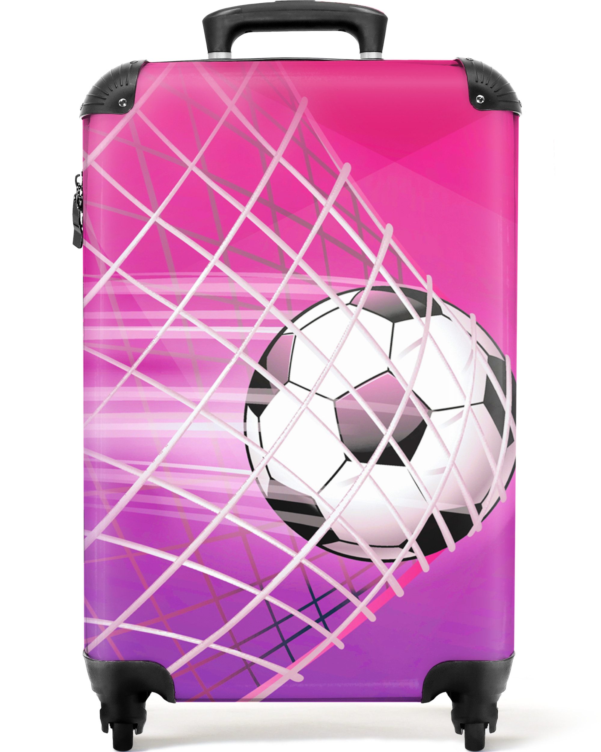 NoBoringSuitcases.com© Kinderkoffer Fußball - Tor - Netz - Schießen - Mädchen 55x35x20cm, 4 Rollen, Handgepäck-Koffer, Kinderkoffer, Reisekoffer Mädchen