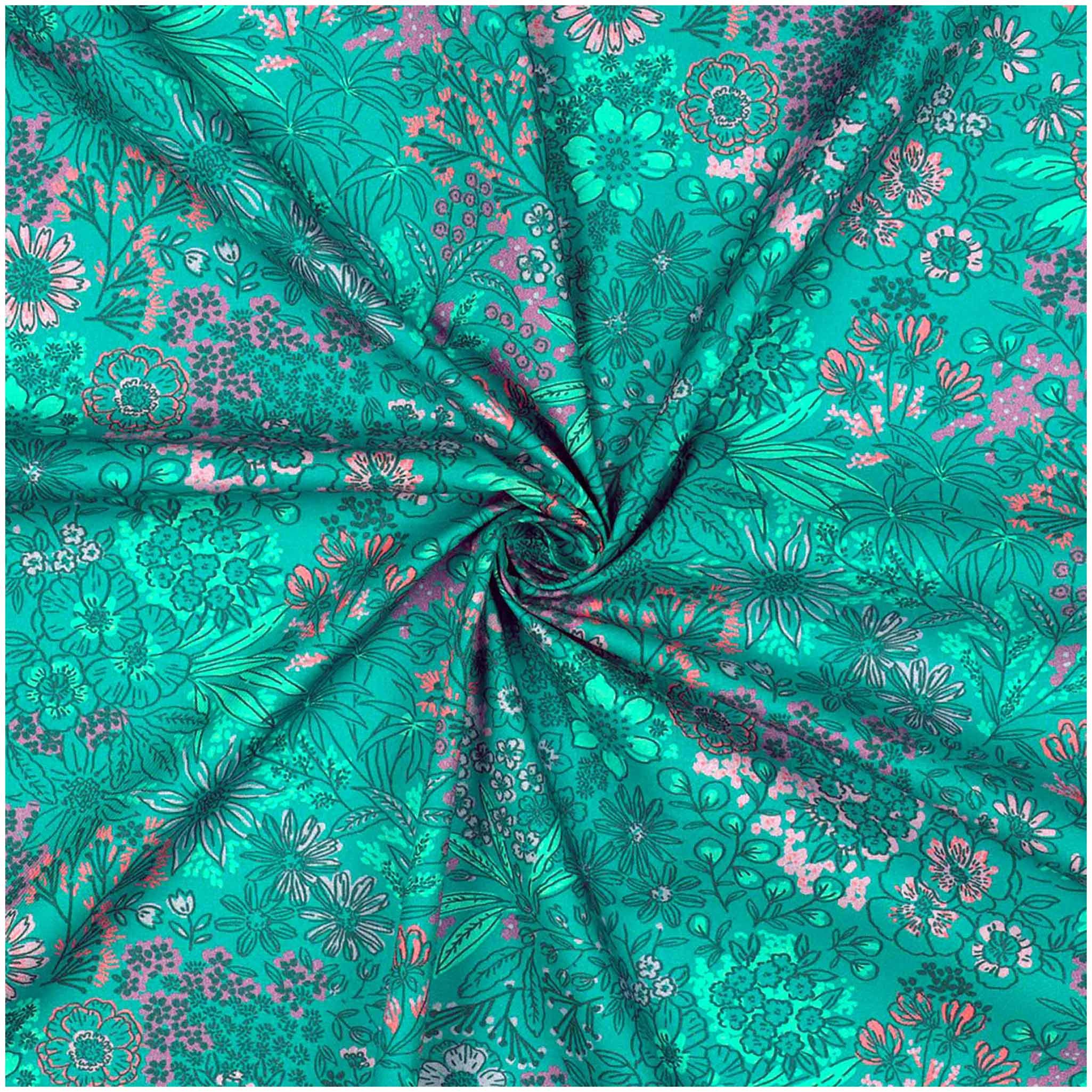 maDDma Stoff Baumwoll-Stoff Wildblumen ab 1m x 148 cm Sommerstoff Stoff Baumwolle, seegrün