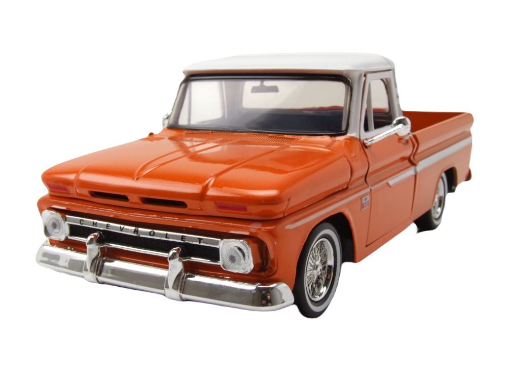 Motormax Modellauto Chevrolet C-10 Fleetside Pick Up Get Low 1966 orange weiß, Maßstab 1:24