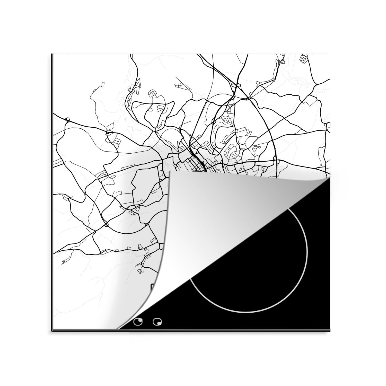 MuchoWow Herdblende-/Abdeckplatte Stadtplan - Karte - Fulda, Vinyl, (1 tlg), 78x78 cm, Ceranfeldabdeckung, Arbeitsplatte für küche | Herdabdeckplatten