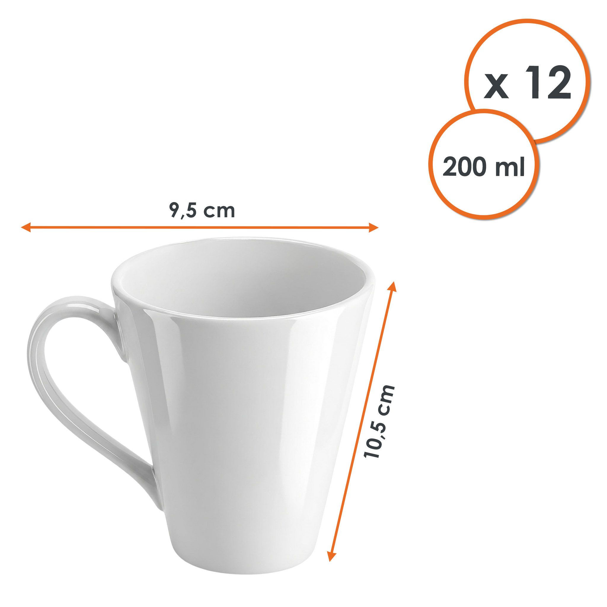 Spetebo Tasse Kaffeegeschirr mit Henkel in weiß, 12-tlg., Porzellan, Kaffeebecher für Büro, Gastronomie und Zuhause – Bild 4 von 5