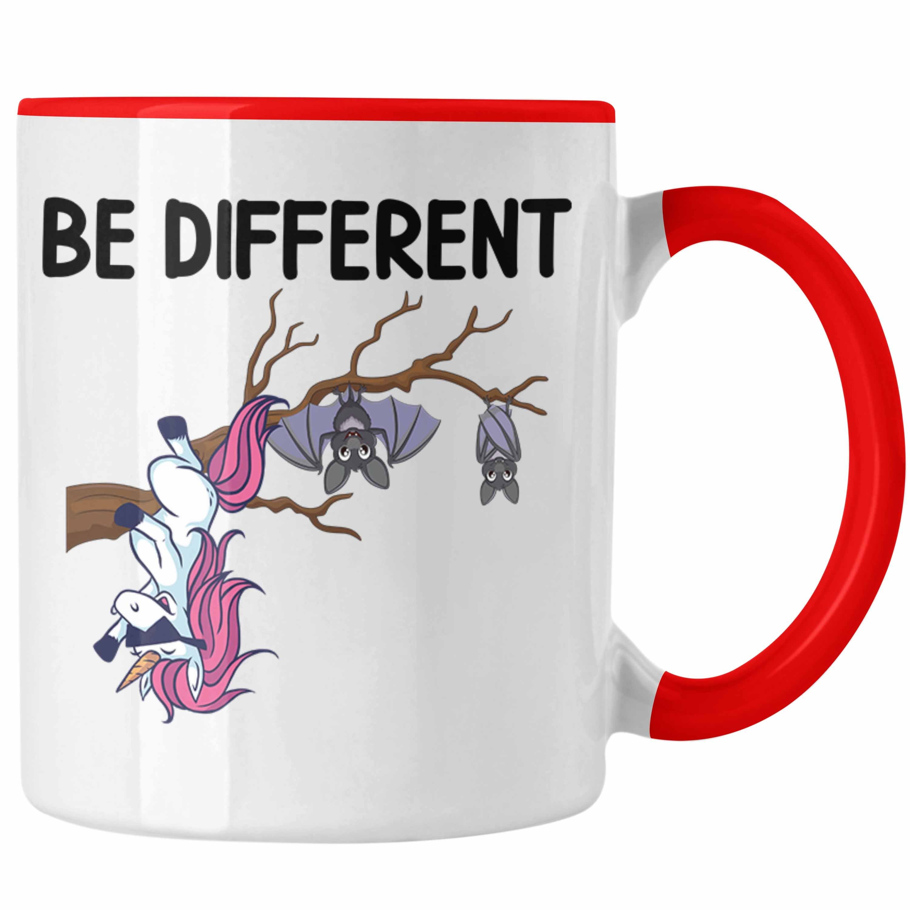 Trendation Tasse Trendation - Einhorn Fledermaus Tasse Geschenk Be Different Geschenkidee für Frauen Rot