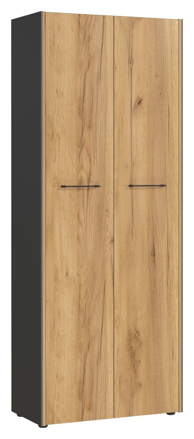 Vito Aktenschrank Büroschrank PODIUM, B 75 x H 196 cm, Graphit Dekor, Navarra Eiche Dekor, mit 2 Türen