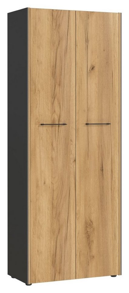 Vito Aktenschrank Büroschrank PODIUM, B 75 x H 196 cm, Graphit Dekor,  Navarra Eiche Dekor, mit 2 Türen