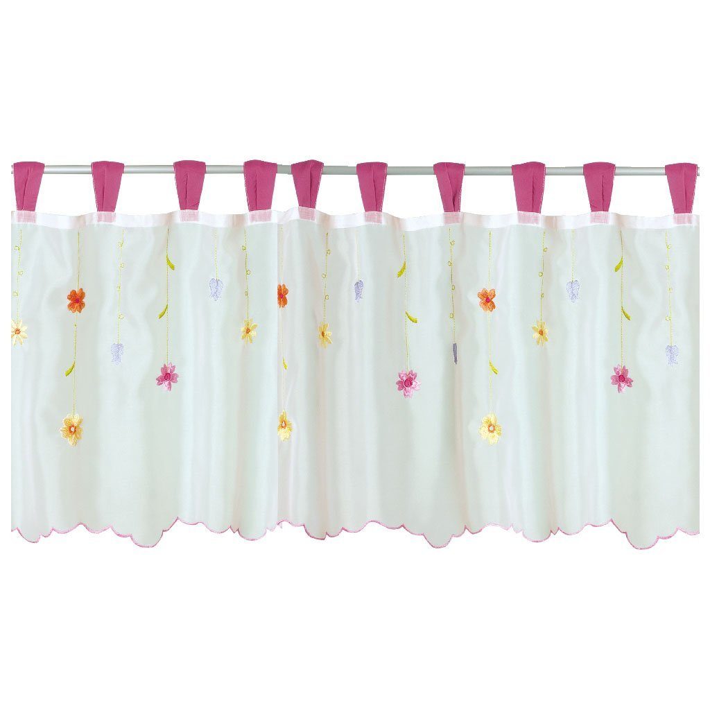 Vorhang, Arsvita, Schlaufen, transparent, Voile, Bistrogardine mit Schlaufen, Transparente Küchengardine 150cm x 45cm (BxL), in vielen Farben Pink Blumen