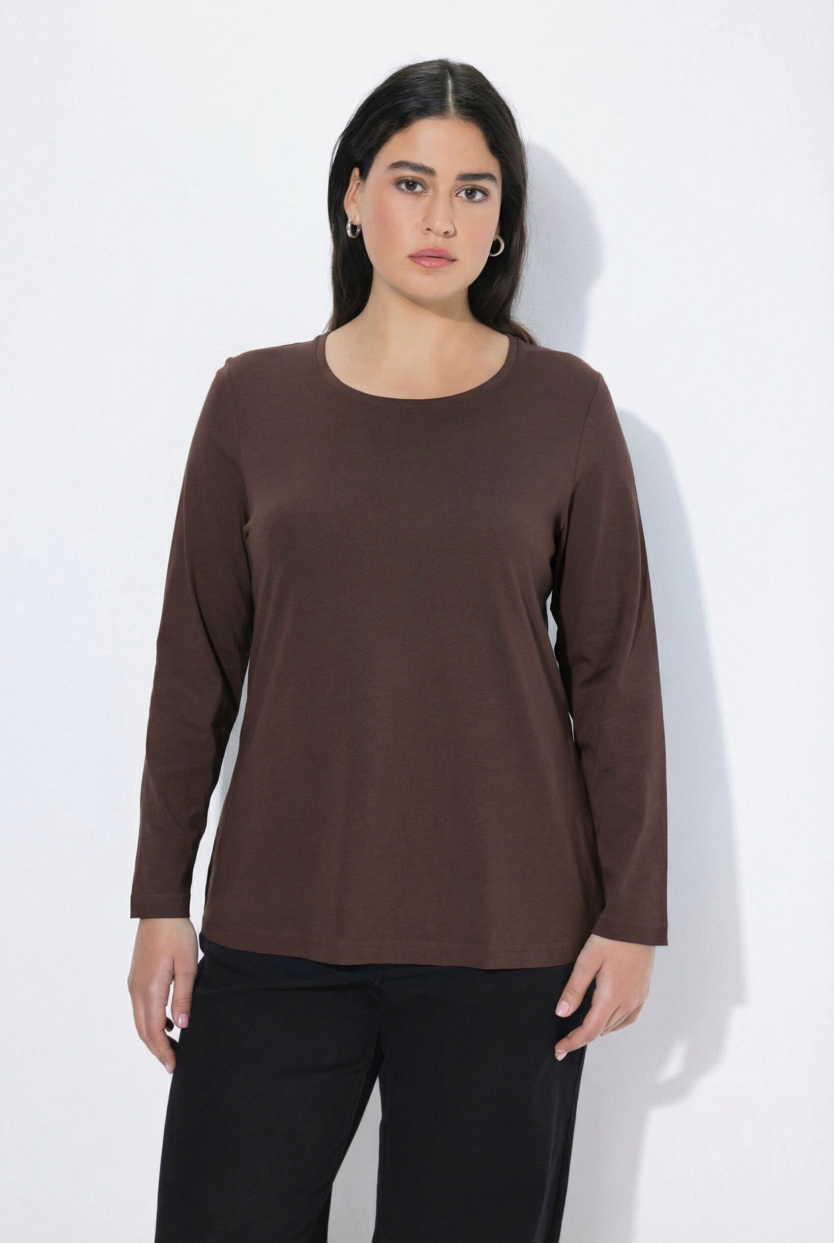 Ulla Popken T-Shirt Shirt Slim Rundhalsausschnitt Langarm
