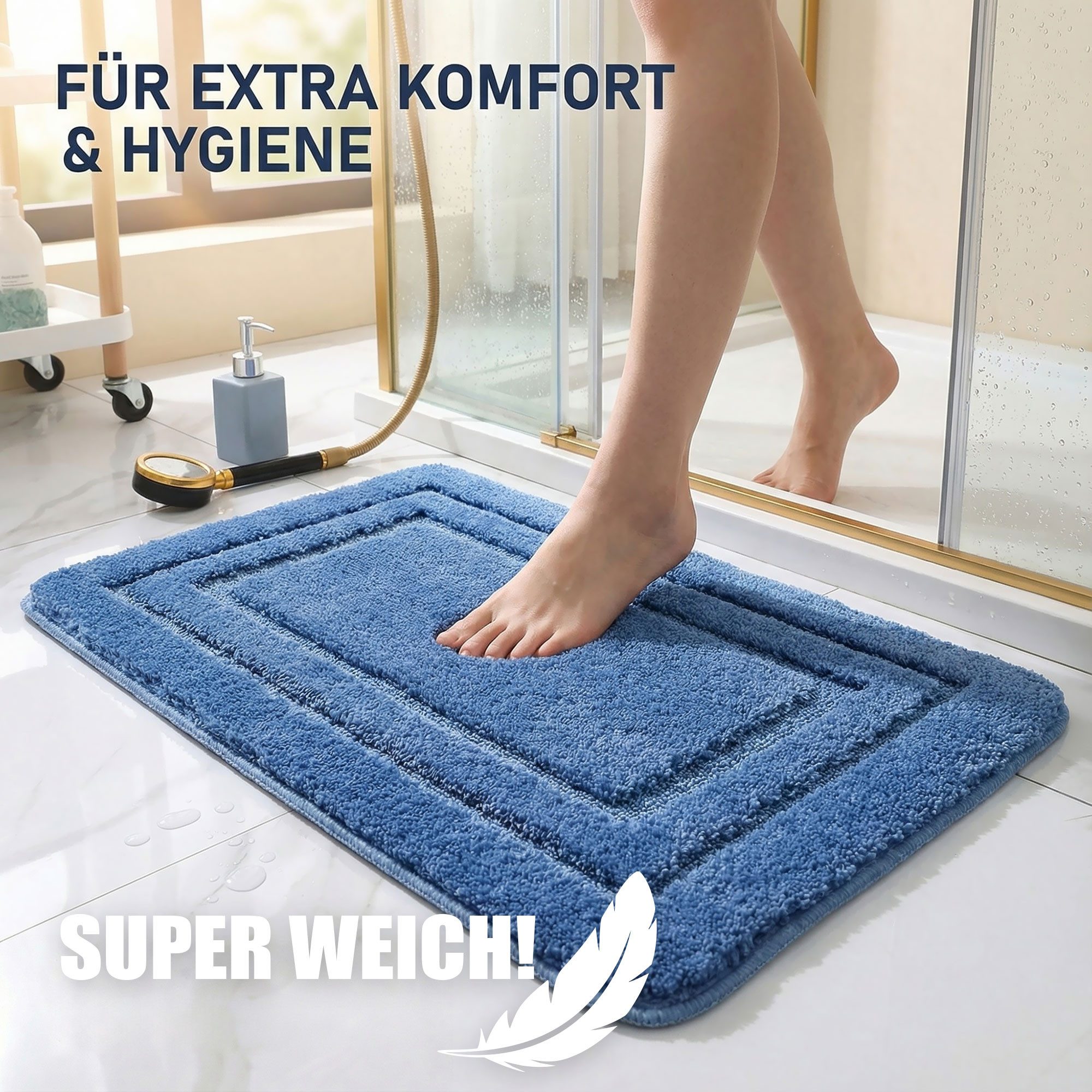 HELLSER Badematte KIRA - Badezimmerteppich rutschfest & waschbar - Mikrofaser, fußbodenheizungsgeeignet, schnell trocknend, Polyester, OEKO-TEX zertifiziert, we – Bild 2 von 5