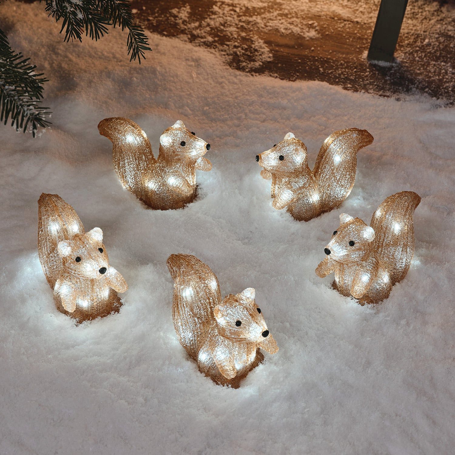Lights4fun LED Dekofigur 5er Set Acryl Eichhörnchen