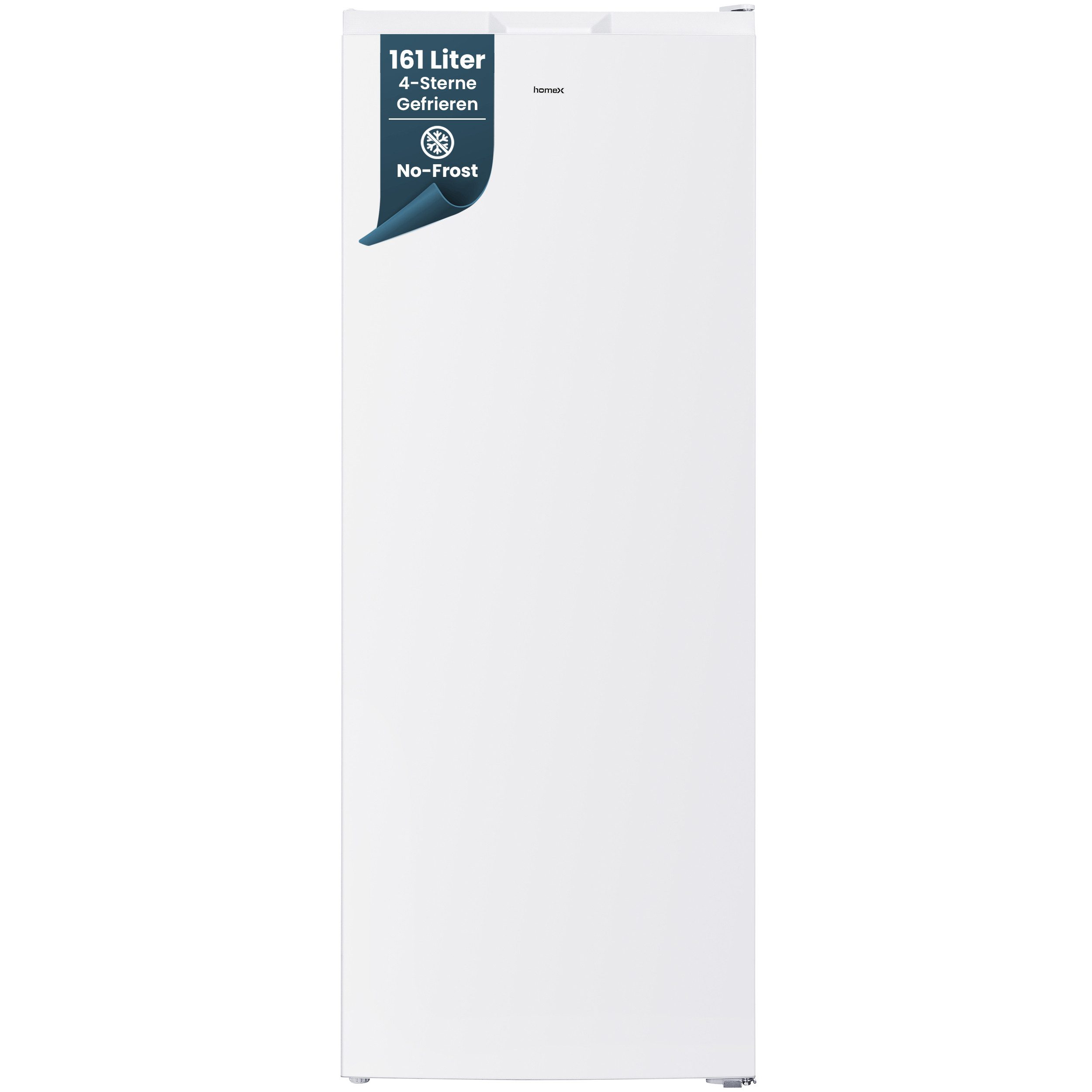 homeX Gefrierschrank FSN1611E-W, 143 cm hoch, 54 cm breit, No Frost, 161 Liter, Tiefkühlschrank groß, Freezer, 4-Sterne Gefrieren, Tiefgefrierschrank