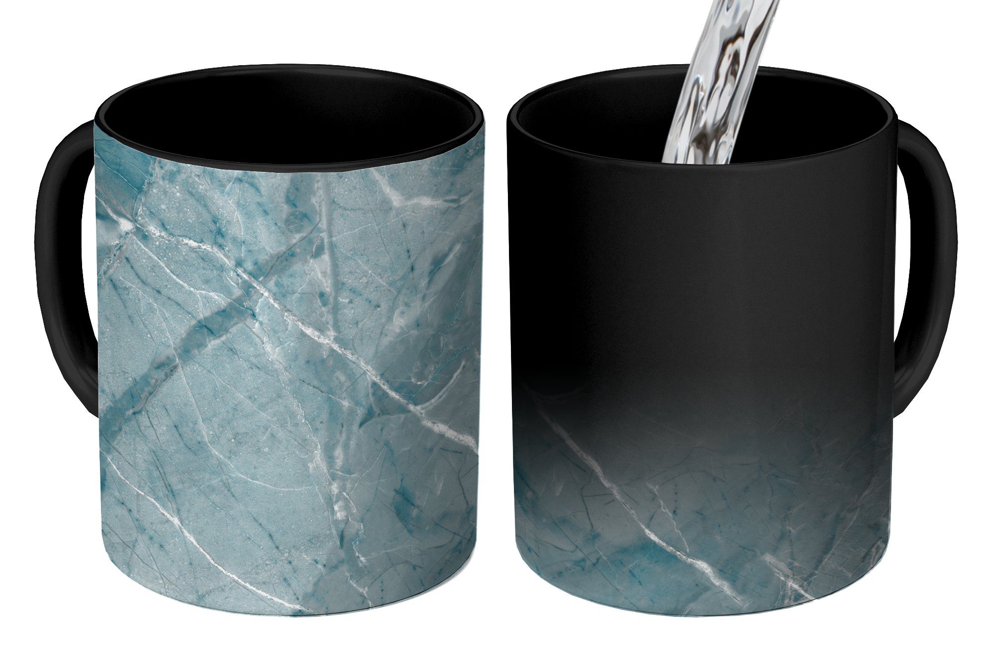 MuchoWow Tasse Kristall - Weiß - Granit - Blau, Keramik, Farbwechsel, Kaffeetassen, Teetasse, Zaubertasse, Geschenk
