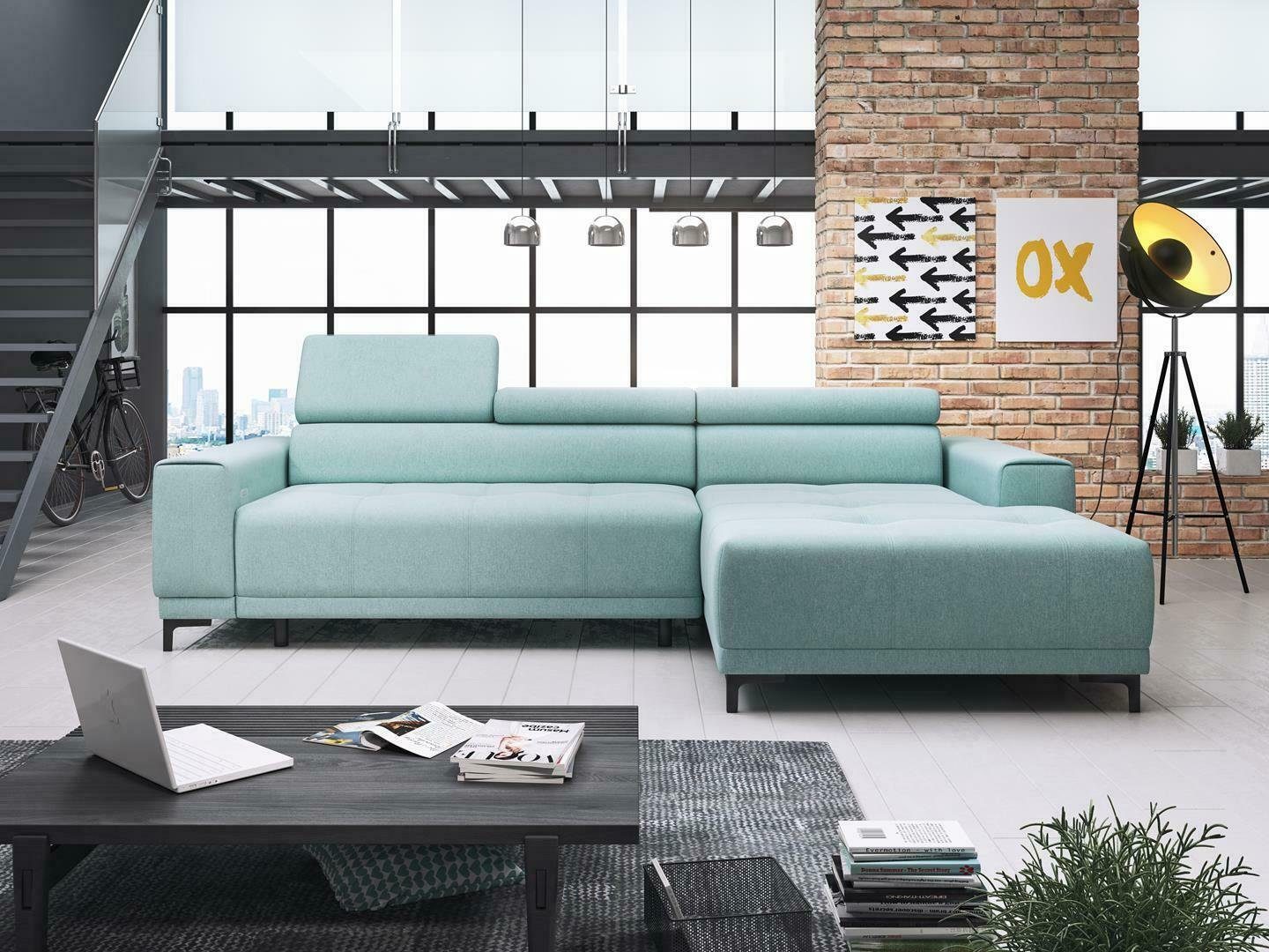 Stoff Ecksofa, JVmoebel Wohnlandschaft Minze Ecksofa L Modern Couch Designer Form Sofa